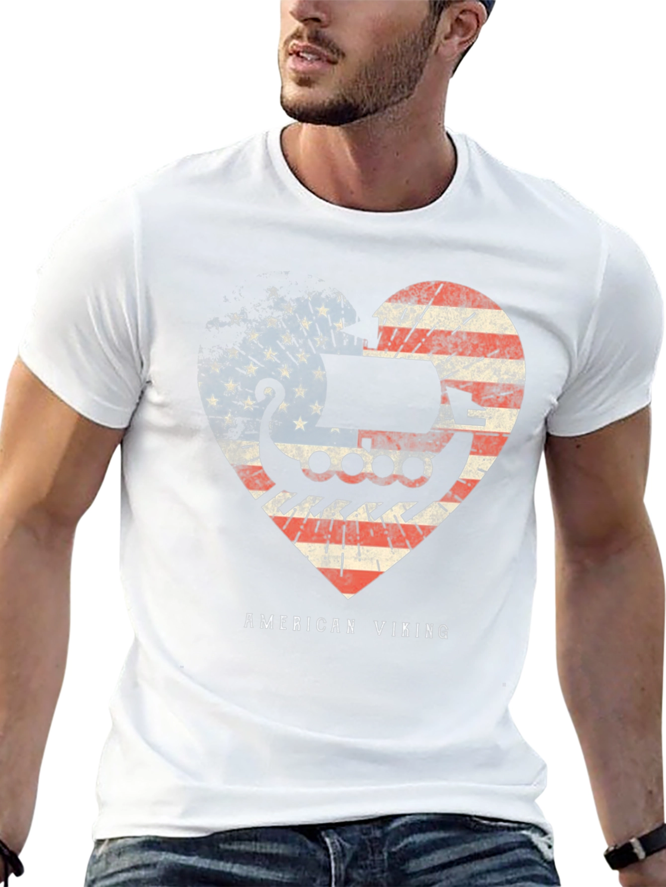 American Viking Heart Flag Graphic T-Shirt
