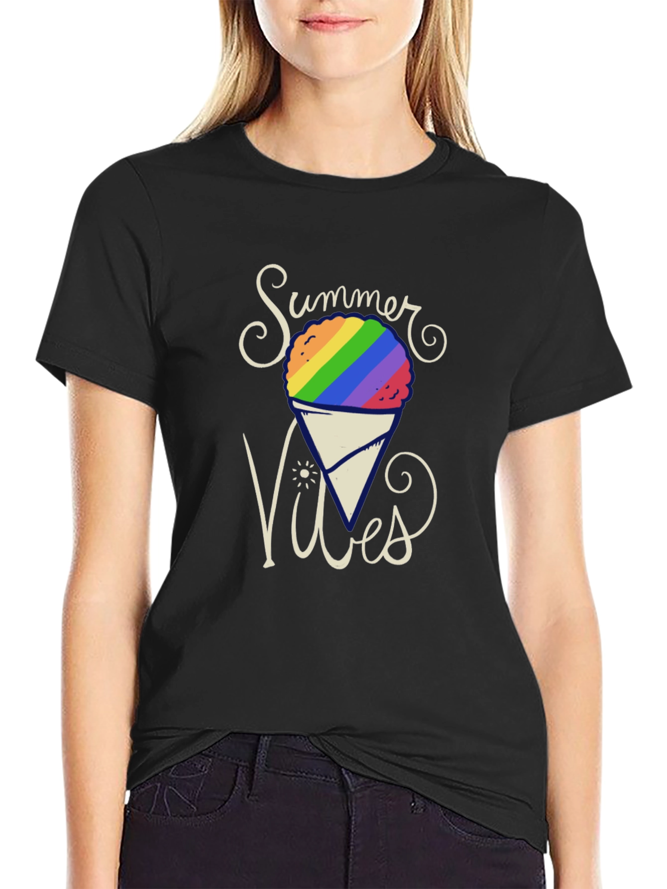 Summer Vibes Rainbow Snow Cone Graphic Tee