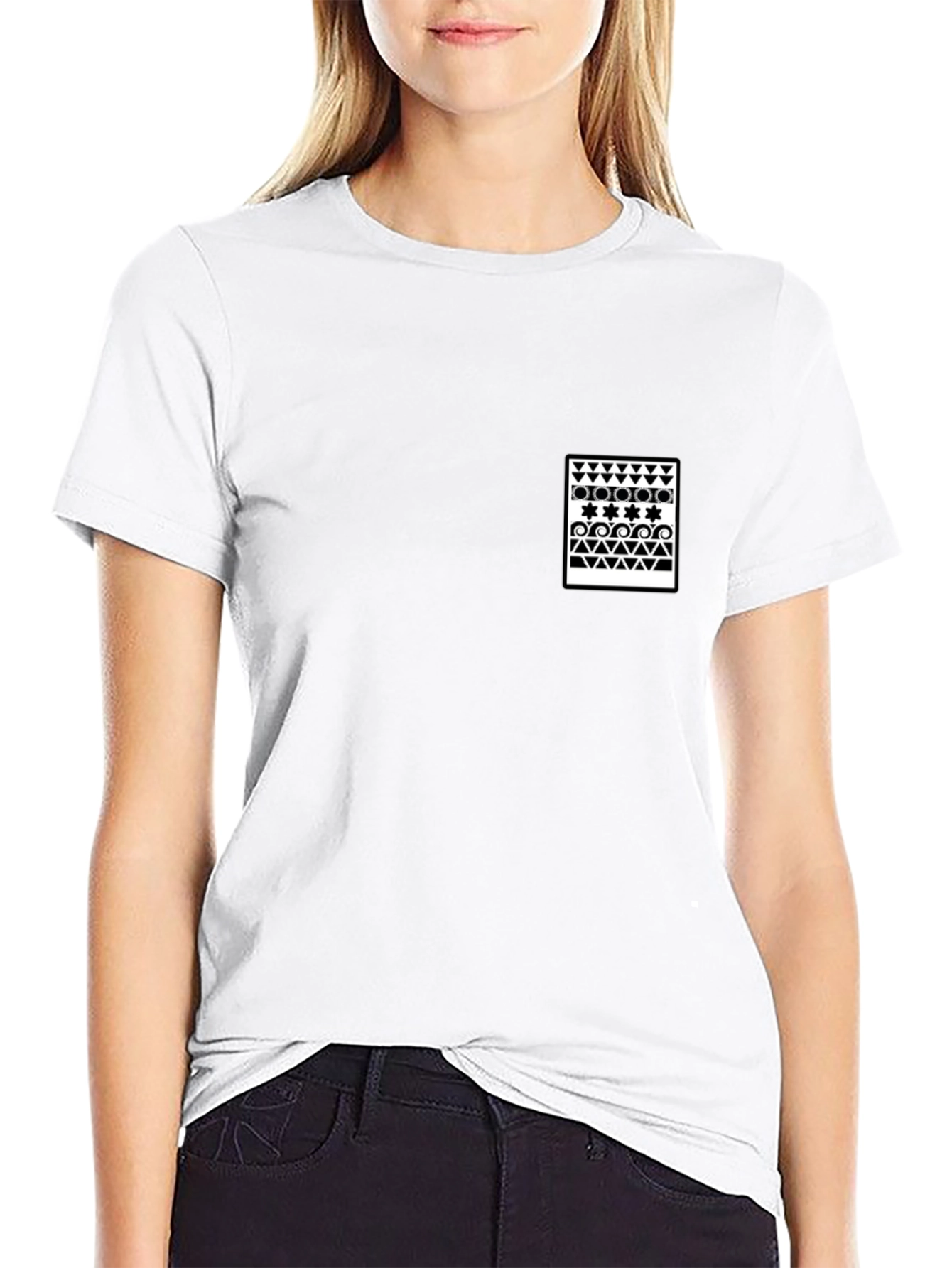 Black T-Shirt with Geometric Print Pocket