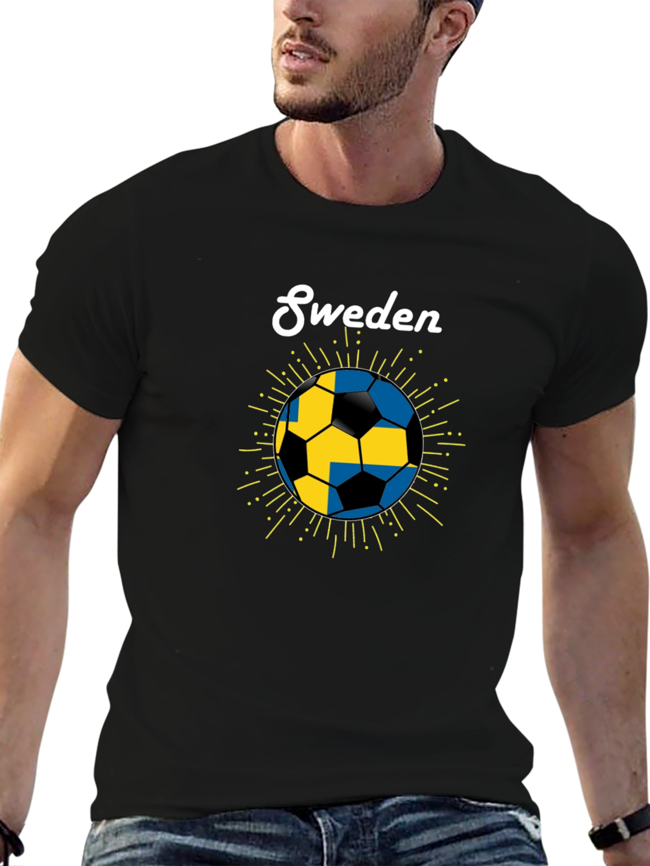 Sweden Soccer Ball T-Shirt - Black