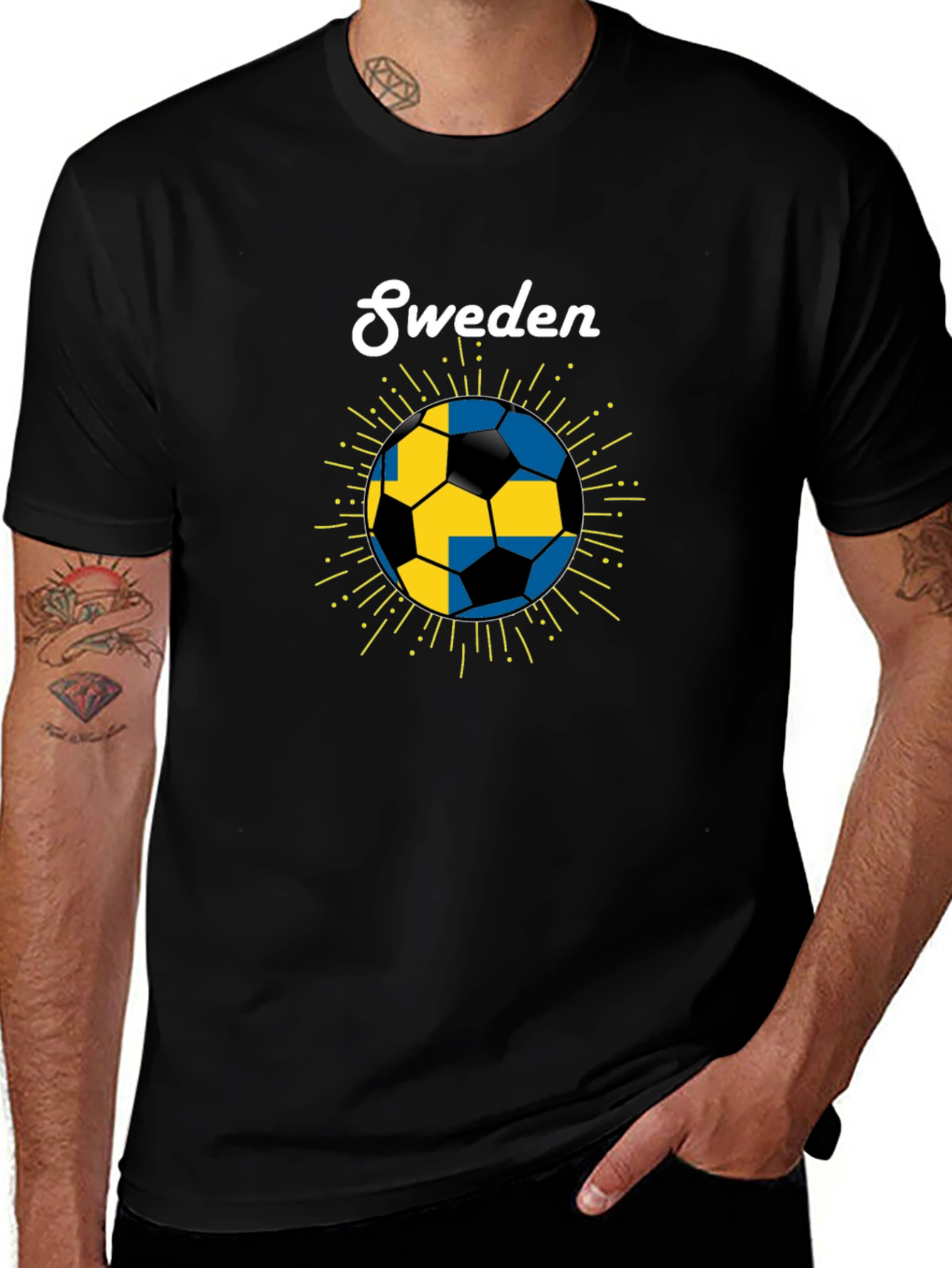 Sweden Soccer Ball T-Shirt - Black