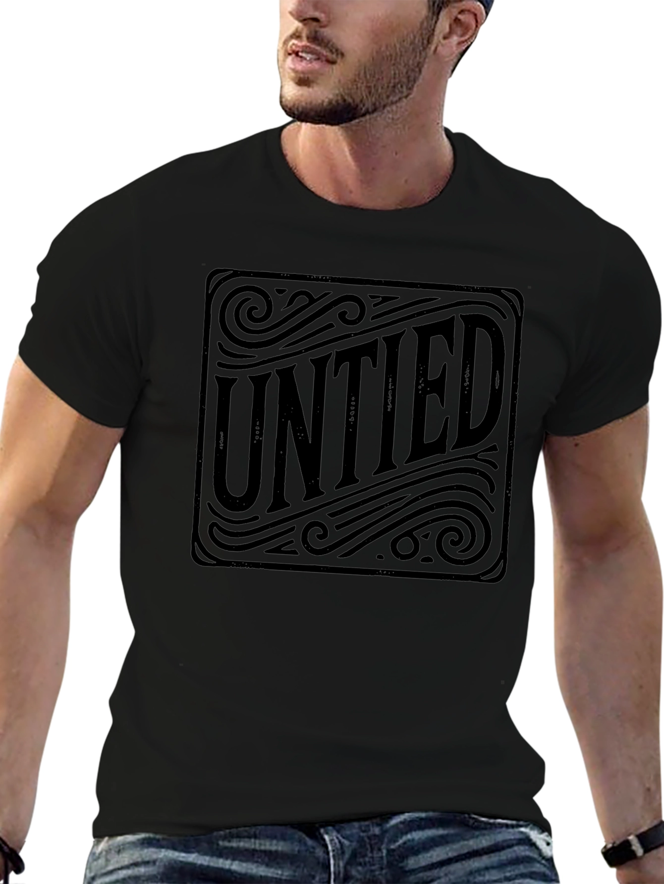 Untied Graphic Print Black T-Shirt