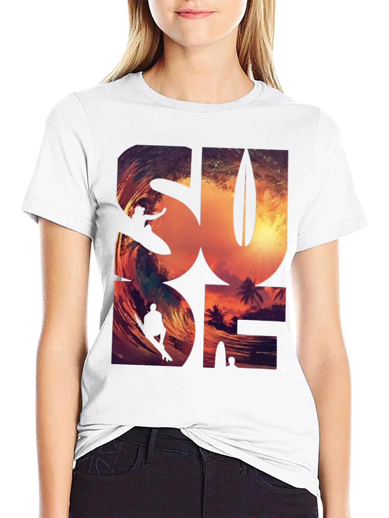 Sunset Surfer Graphic Tee - Black