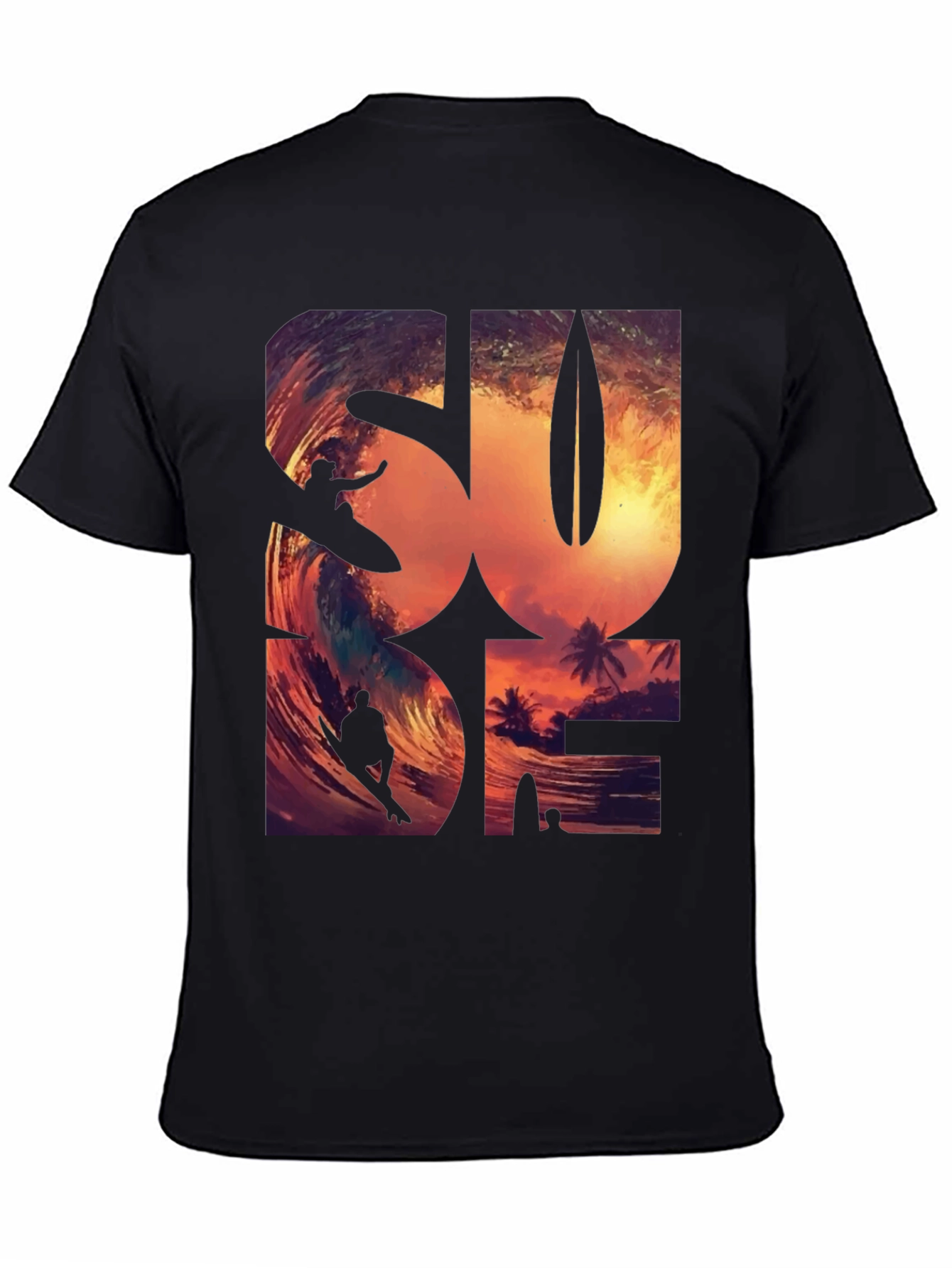 Sunset Surfer Graphic Tee - Black