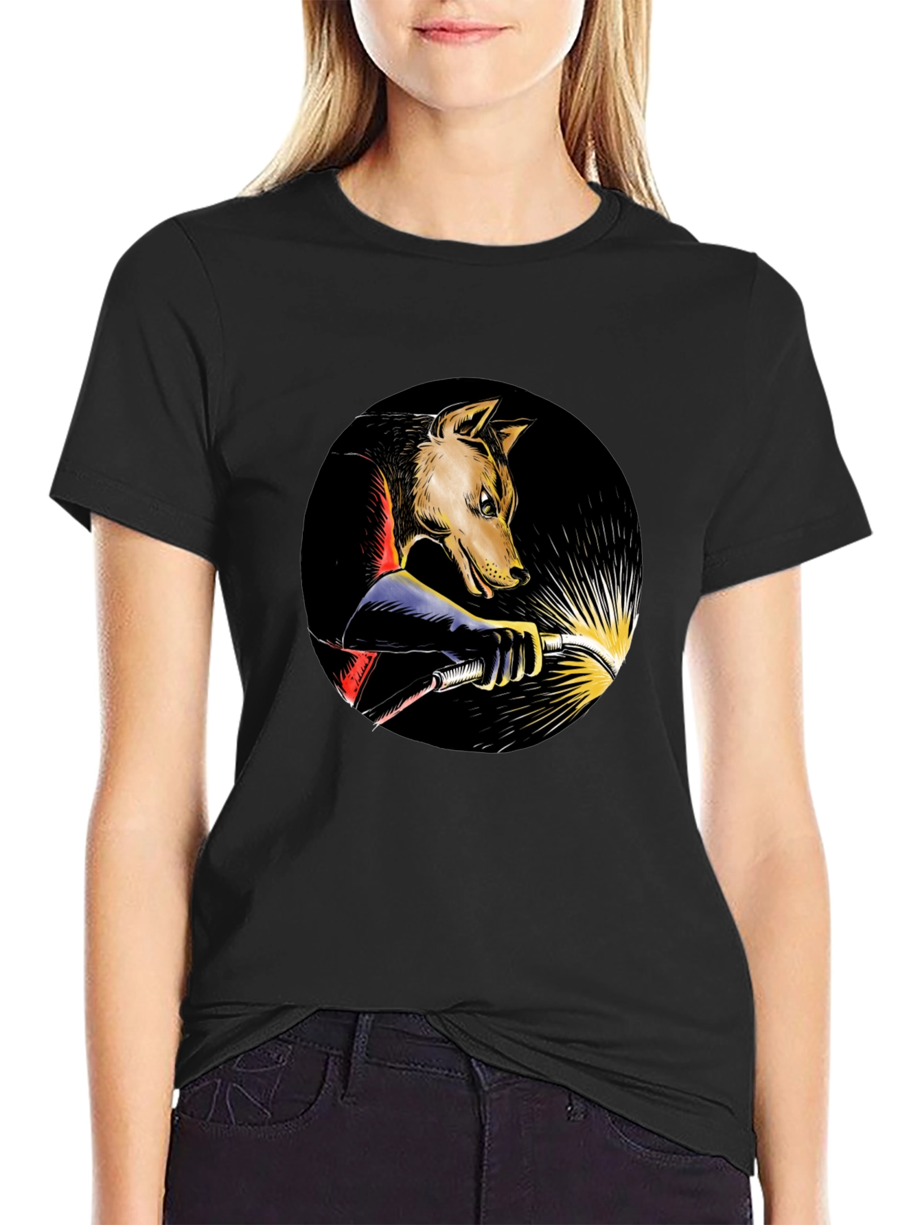 Wolf Welder Graphic T-Shirt - Black Crew Neck Tee