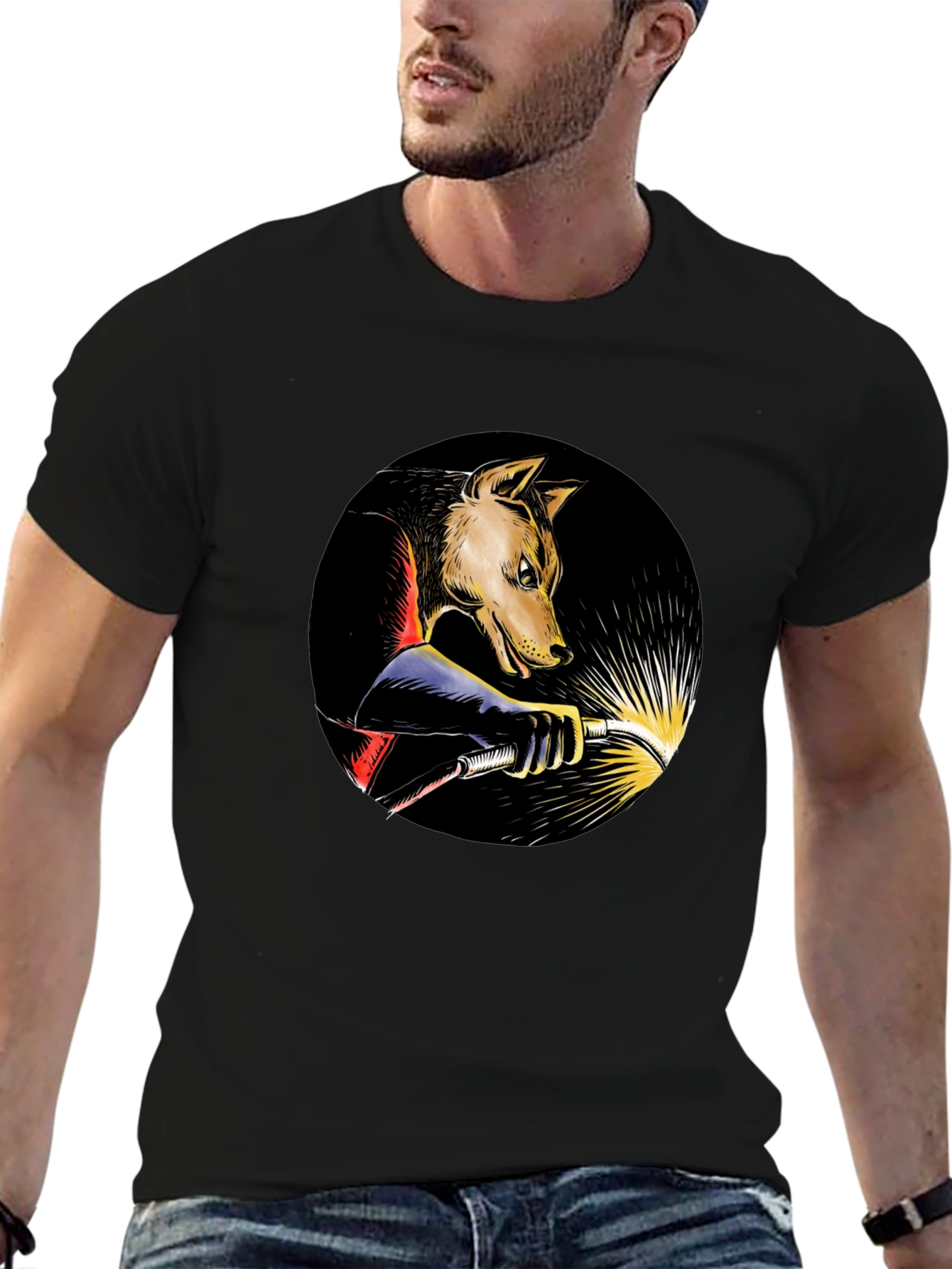 Wolf Welder Graphic T-Shirt - Black Crew Neck Tee