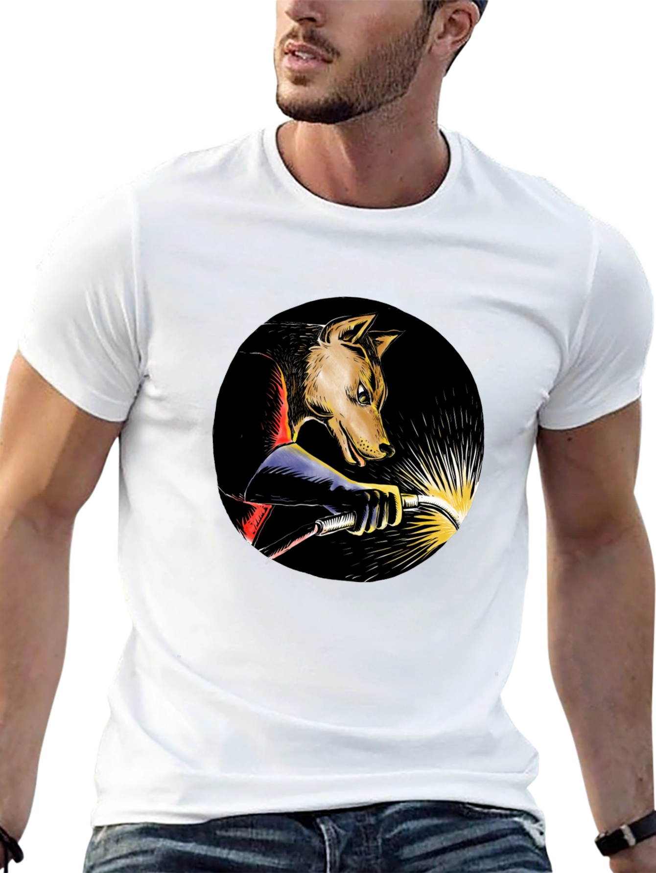 Wolf Welder Graphic T-Shirt - Black Crew Neck Tee