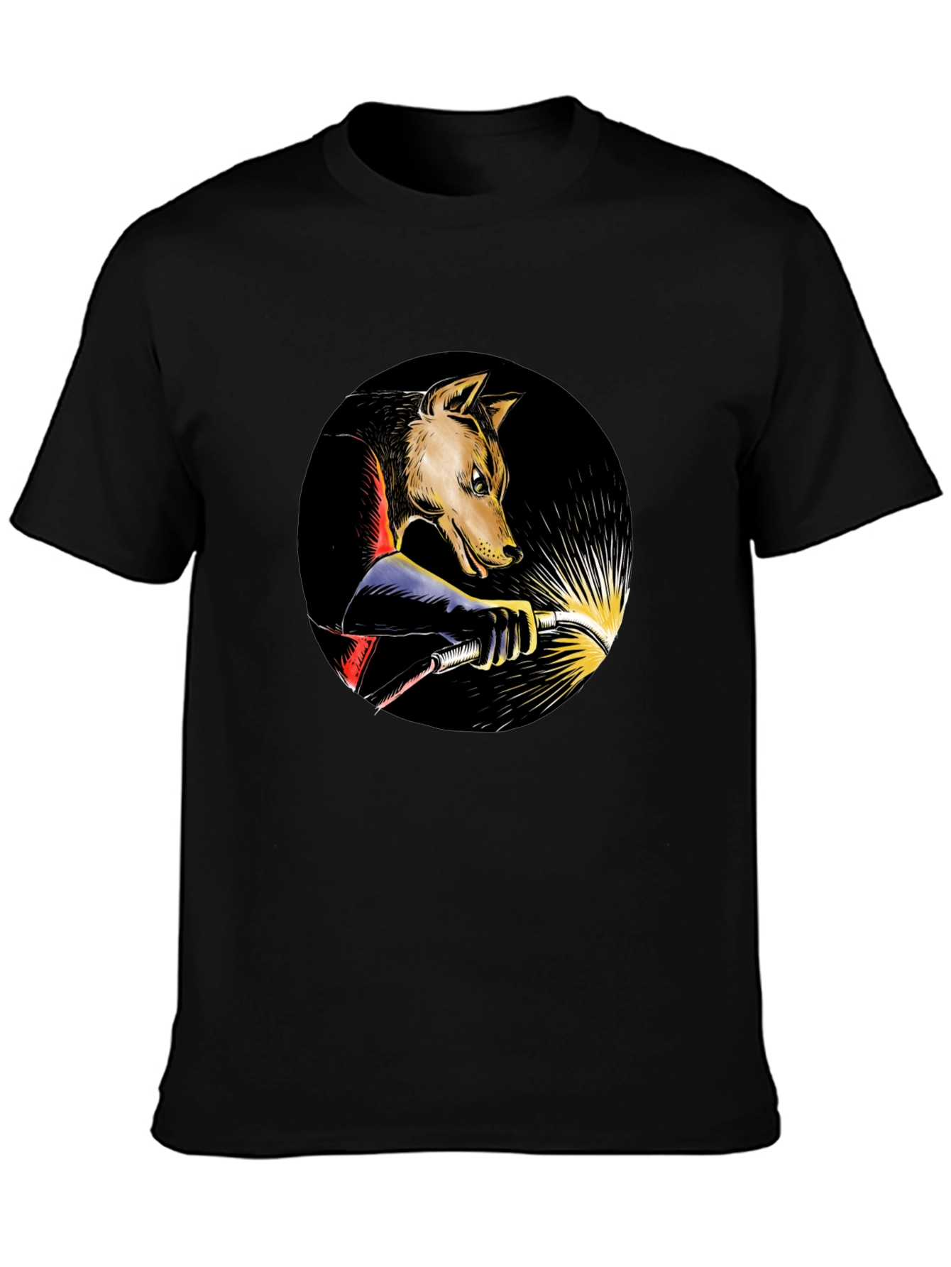 Wolf Welder Graphic T-Shirt - Black Crew Neck Tee