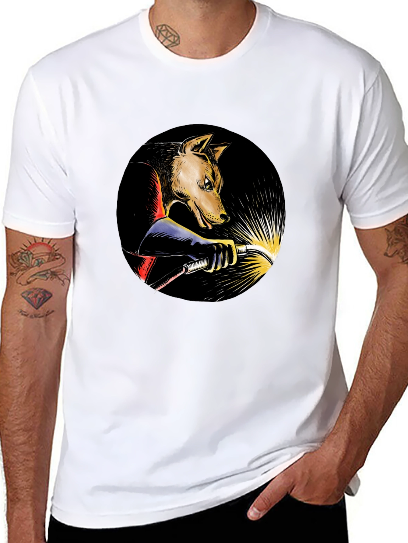 Wolf Welder Graphic T-Shirt - Black Crew Neck Tee