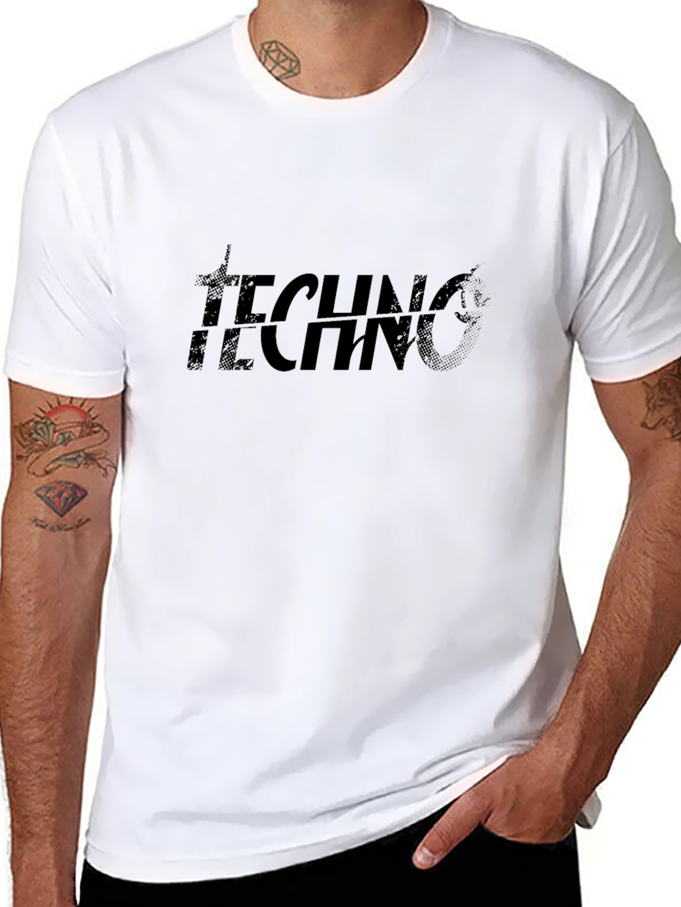 Techno Graphic Print Black Cotton T-Shirt