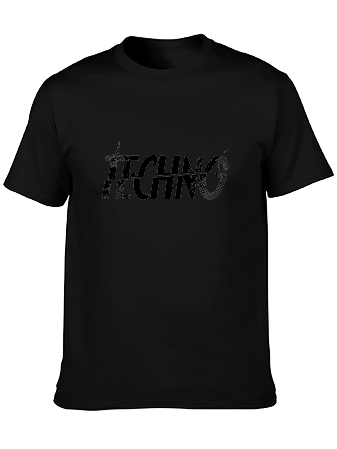 Techno Graphic Print Black Cotton T-Shirt