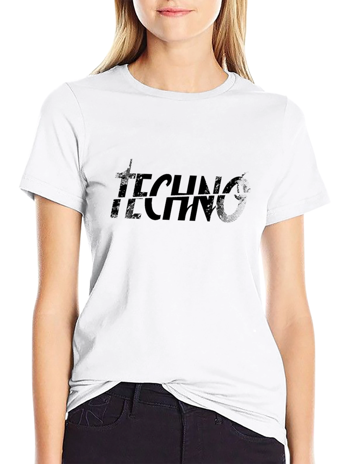 Techno Graphic Print Black Cotton T-Shirt