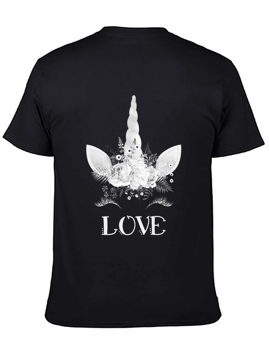 Unicorn Love Graphic Tee - Black Cotton T-Shirt