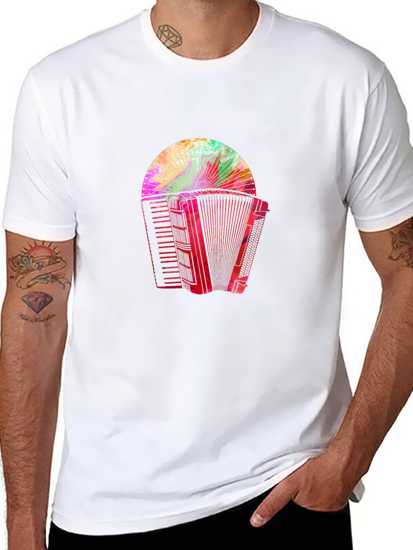 Accordion Graphic Print Black Tee