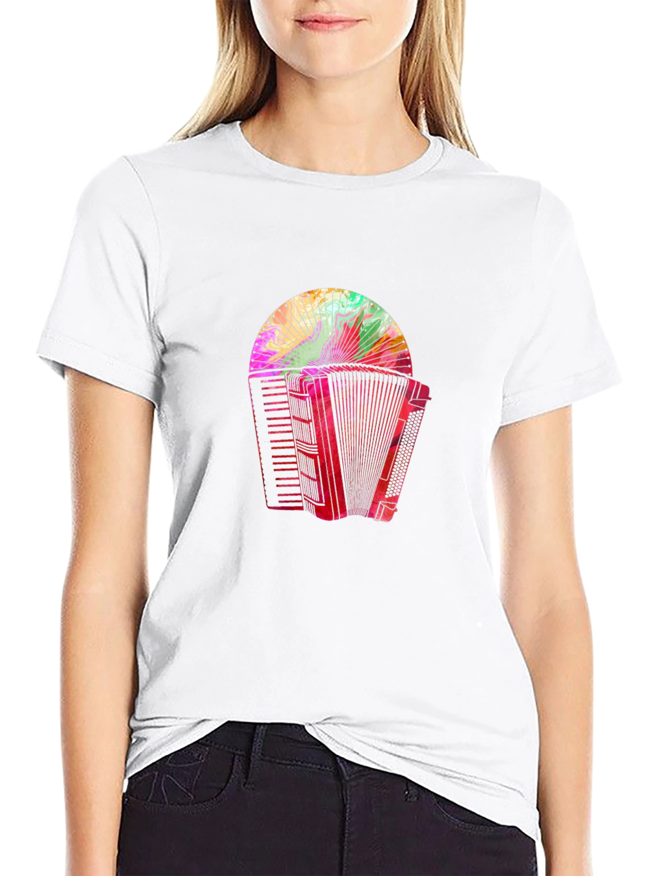 Accordion Graphic Print Black Tee