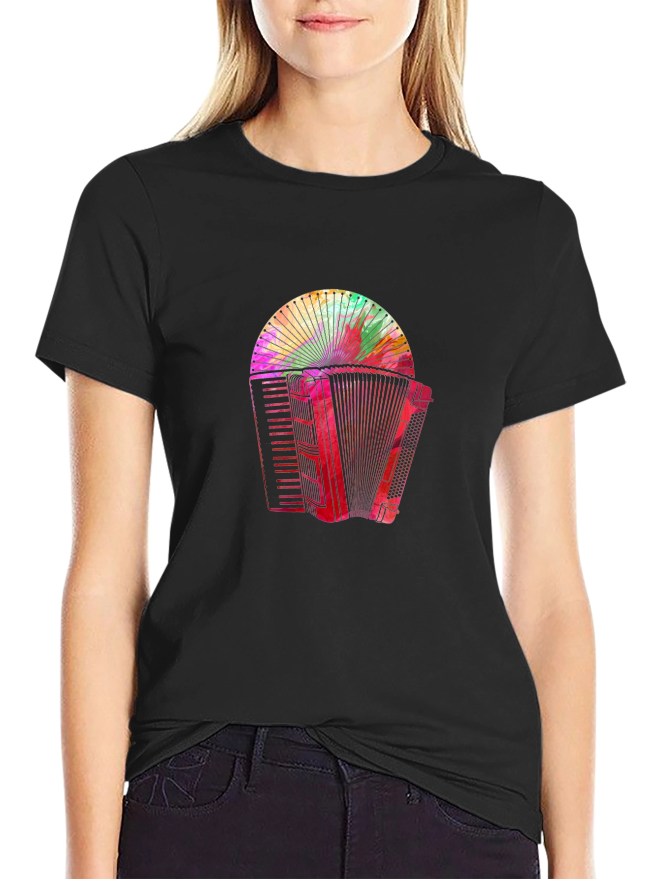 Accordion Graphic Print Black Tee