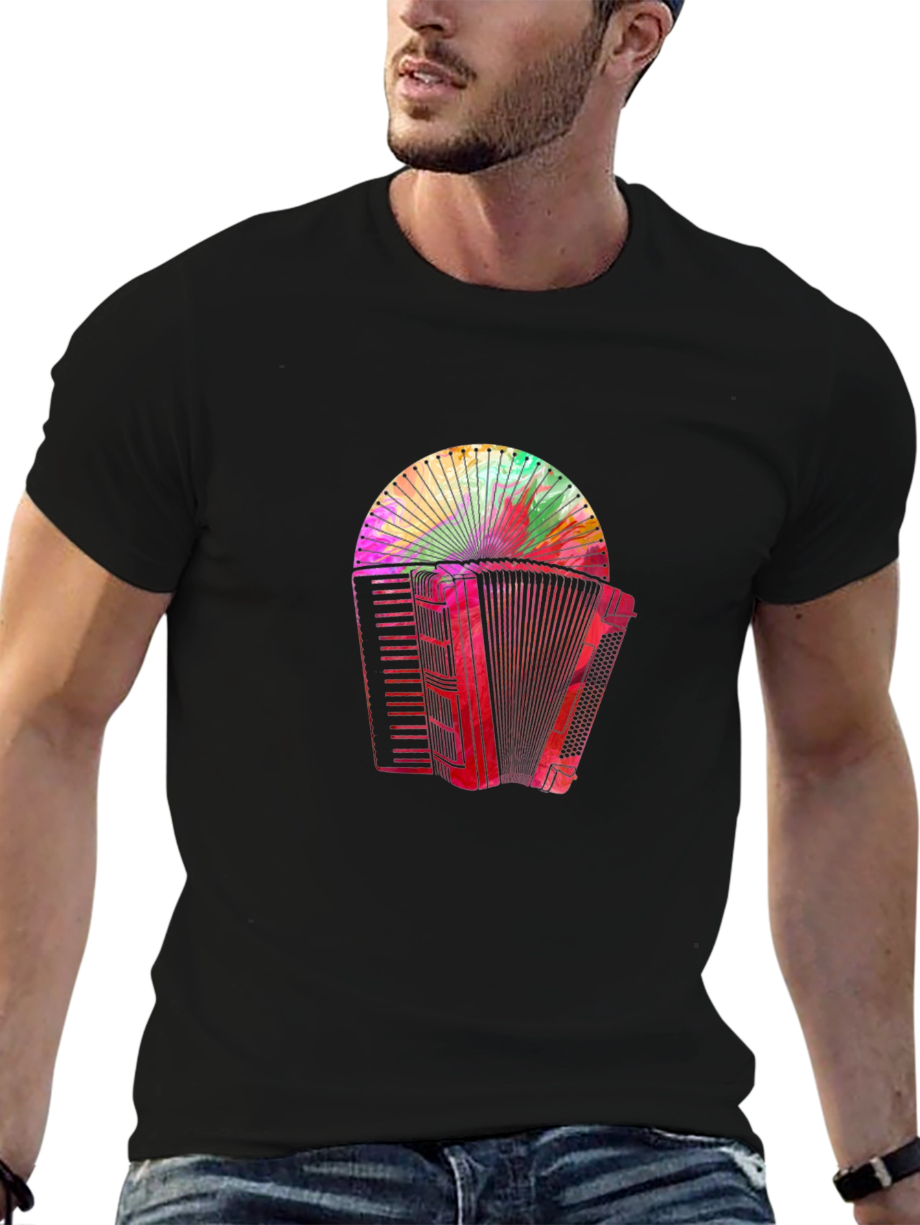 Accordion Graphic Print Black Tee