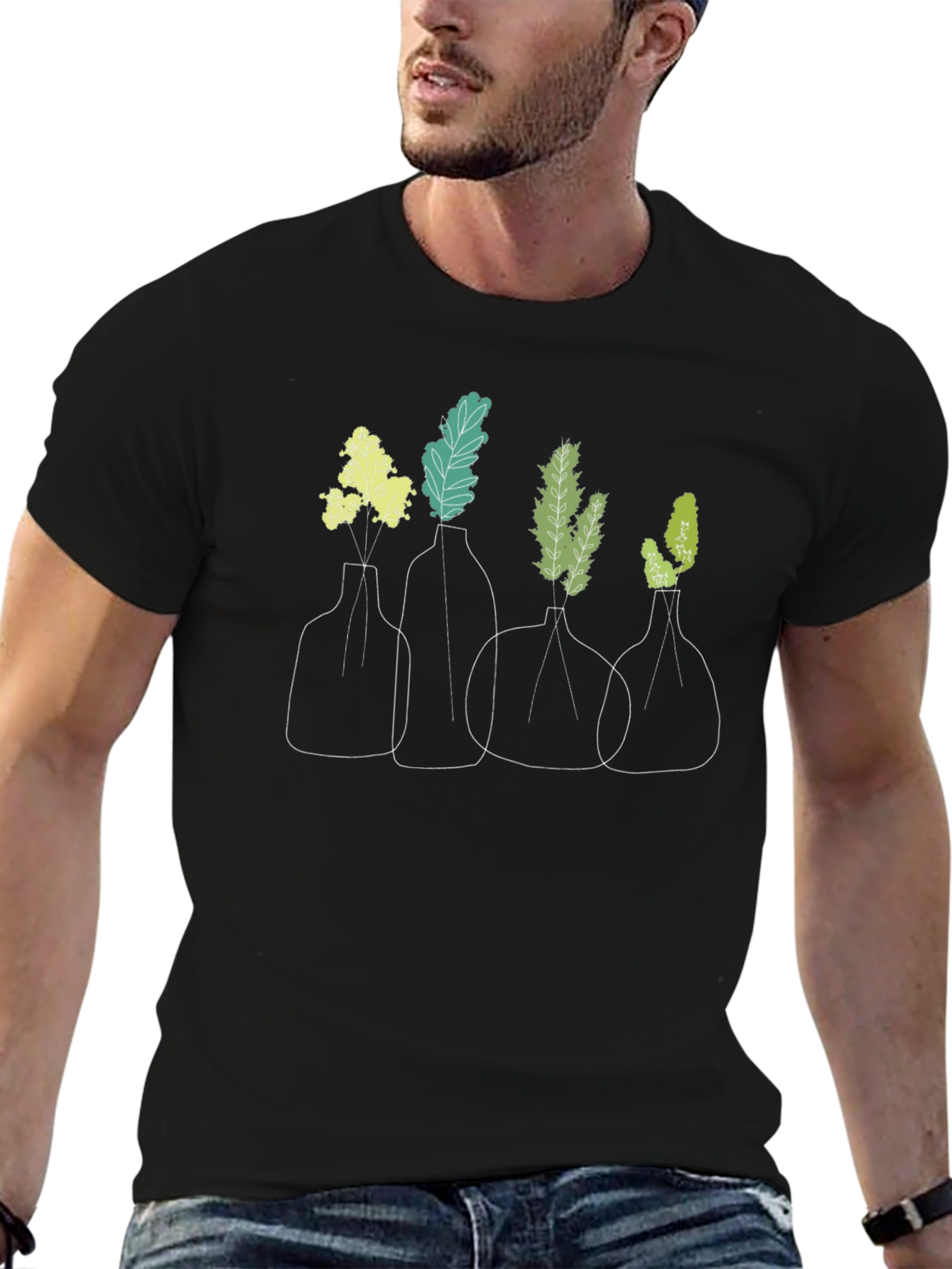 Vase Line Art Black T-Shirt