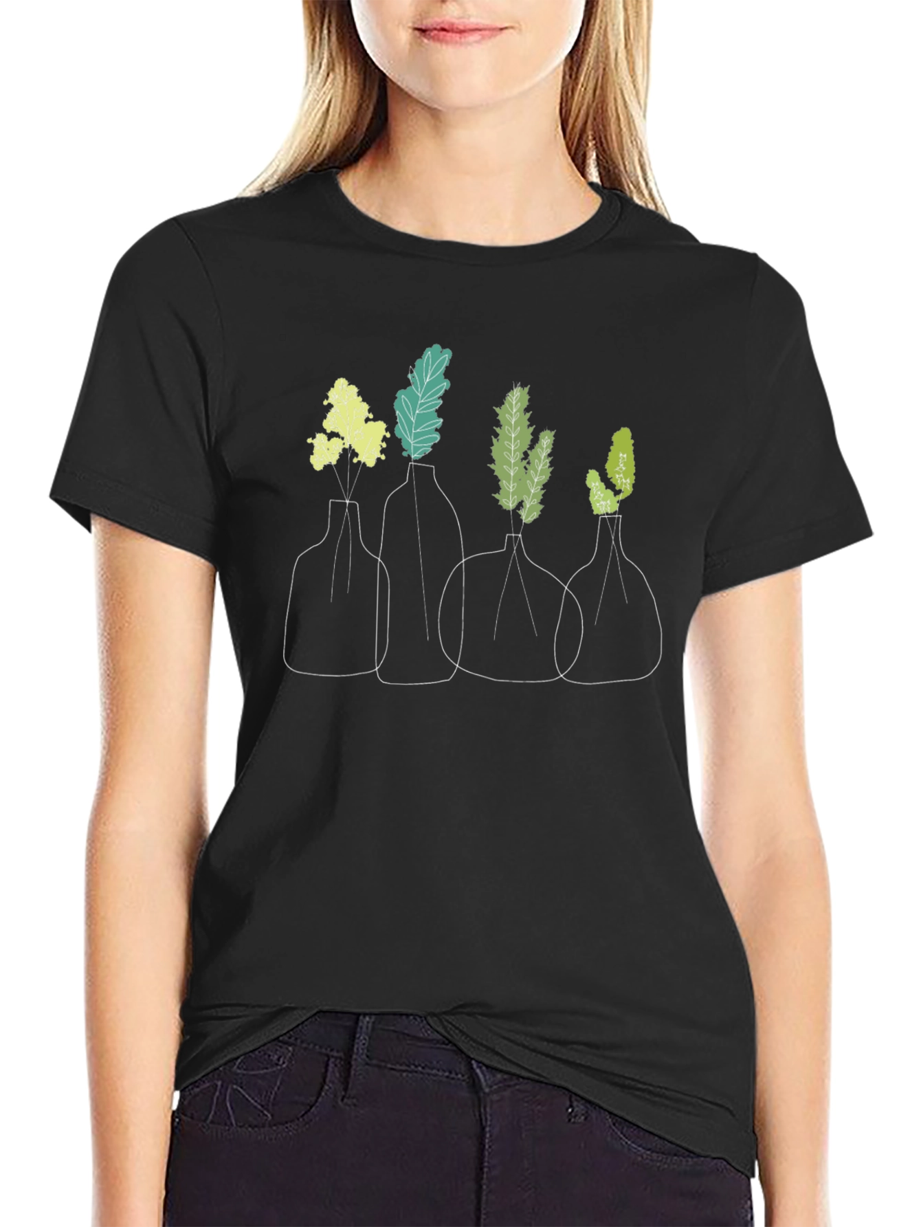 Vase Line Art Black T-Shirt