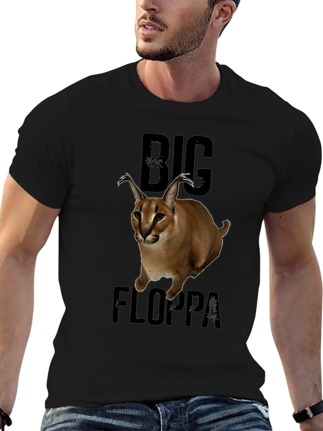 Big Floppa Graphic T-Shirt - Unique Caracal Cat Design