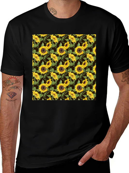 Sunflower Pattern Black T-Shirt