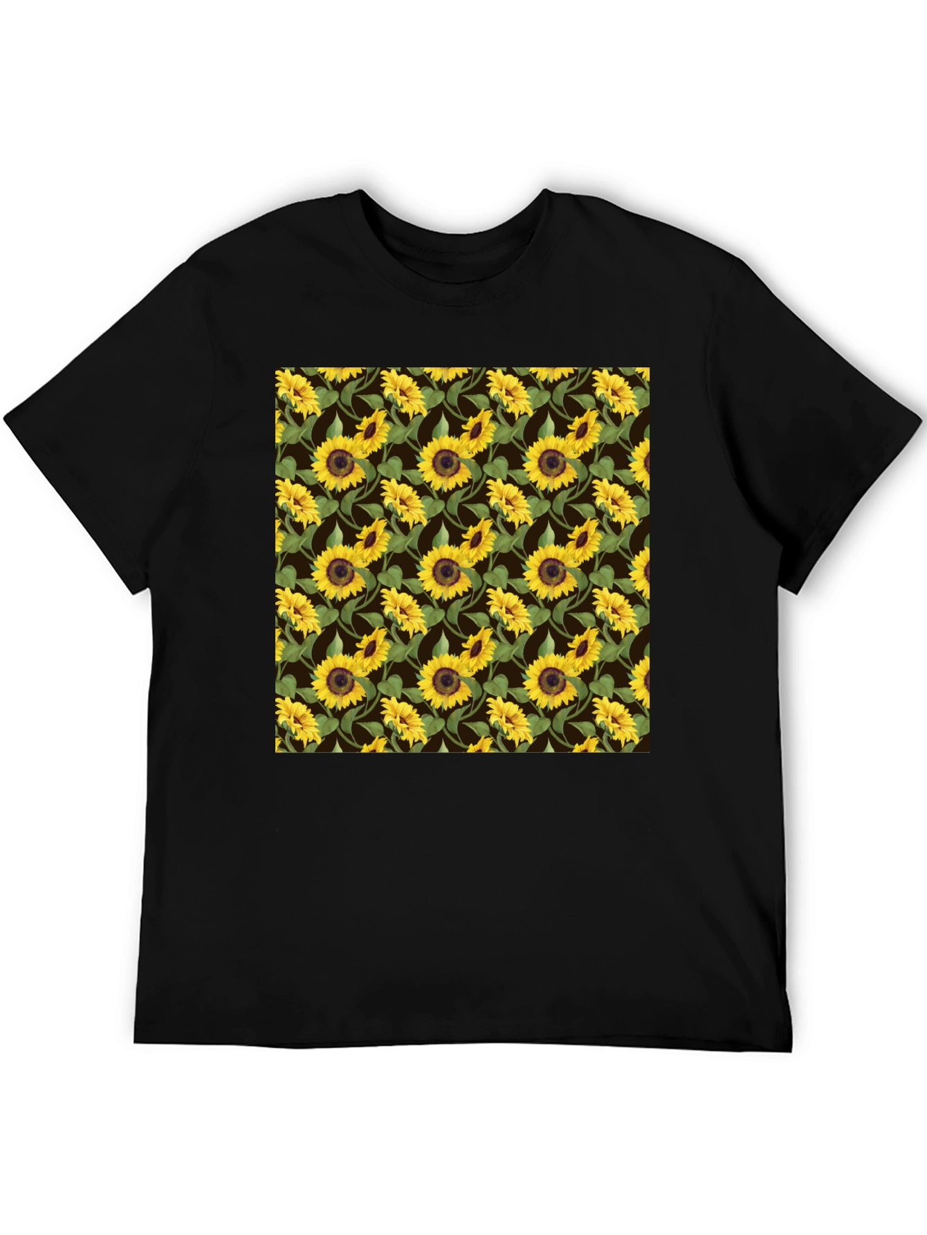Sunflower Pattern Black T-Shirt