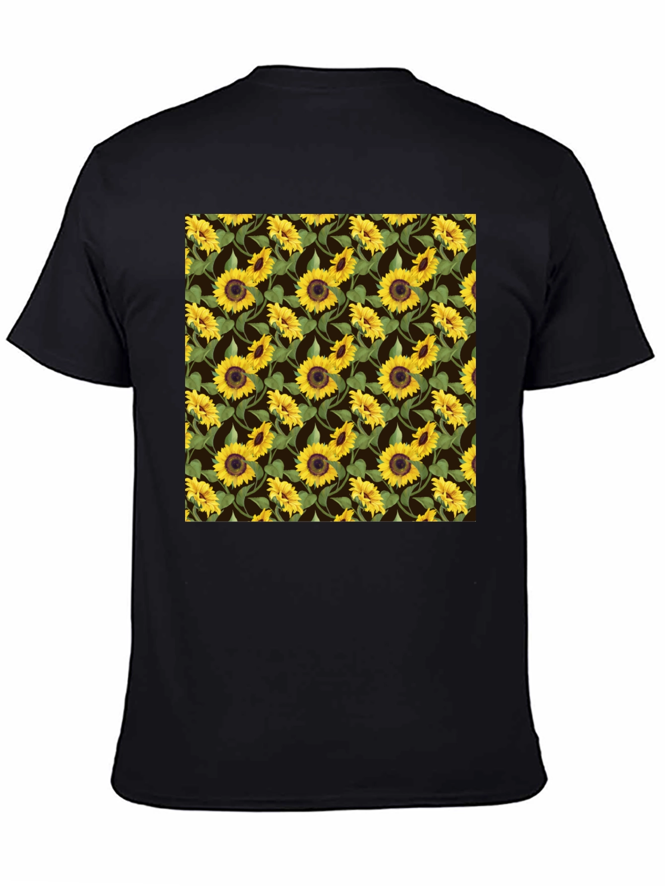 Sunflower Pattern Black T-Shirt