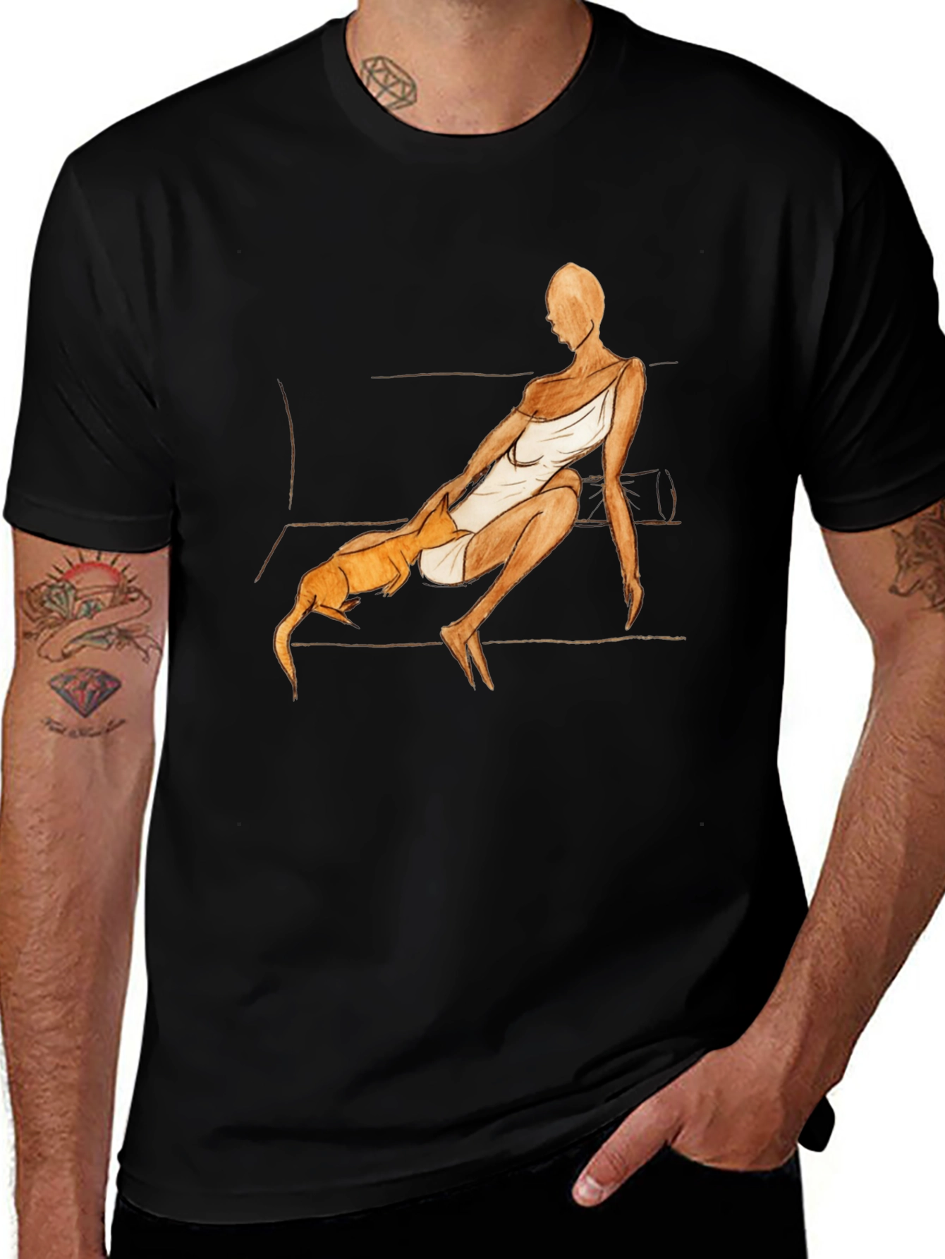 Unique Graphic Tee - Woman and Dog Art