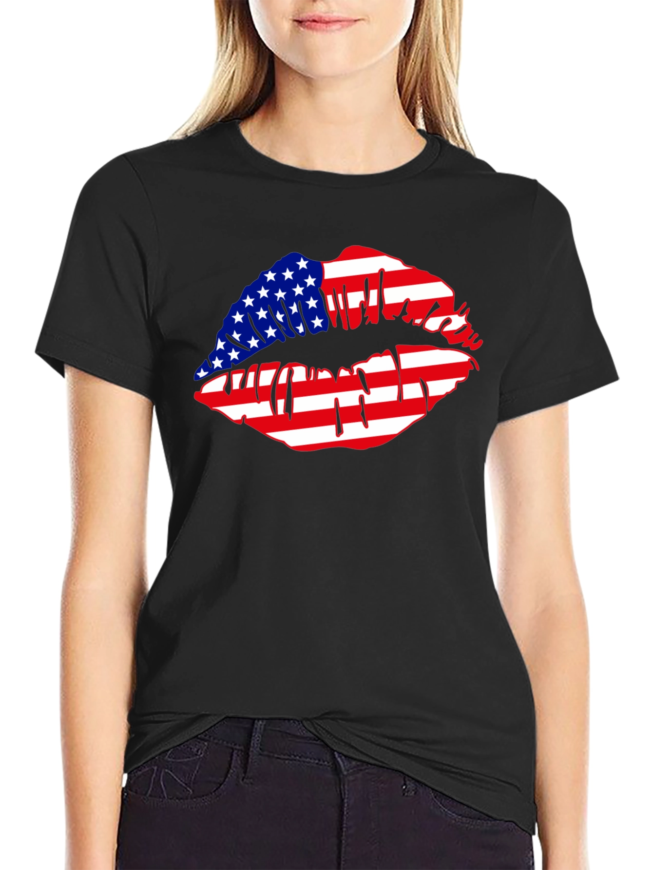 American Flag Lips Graphic T-Shirt