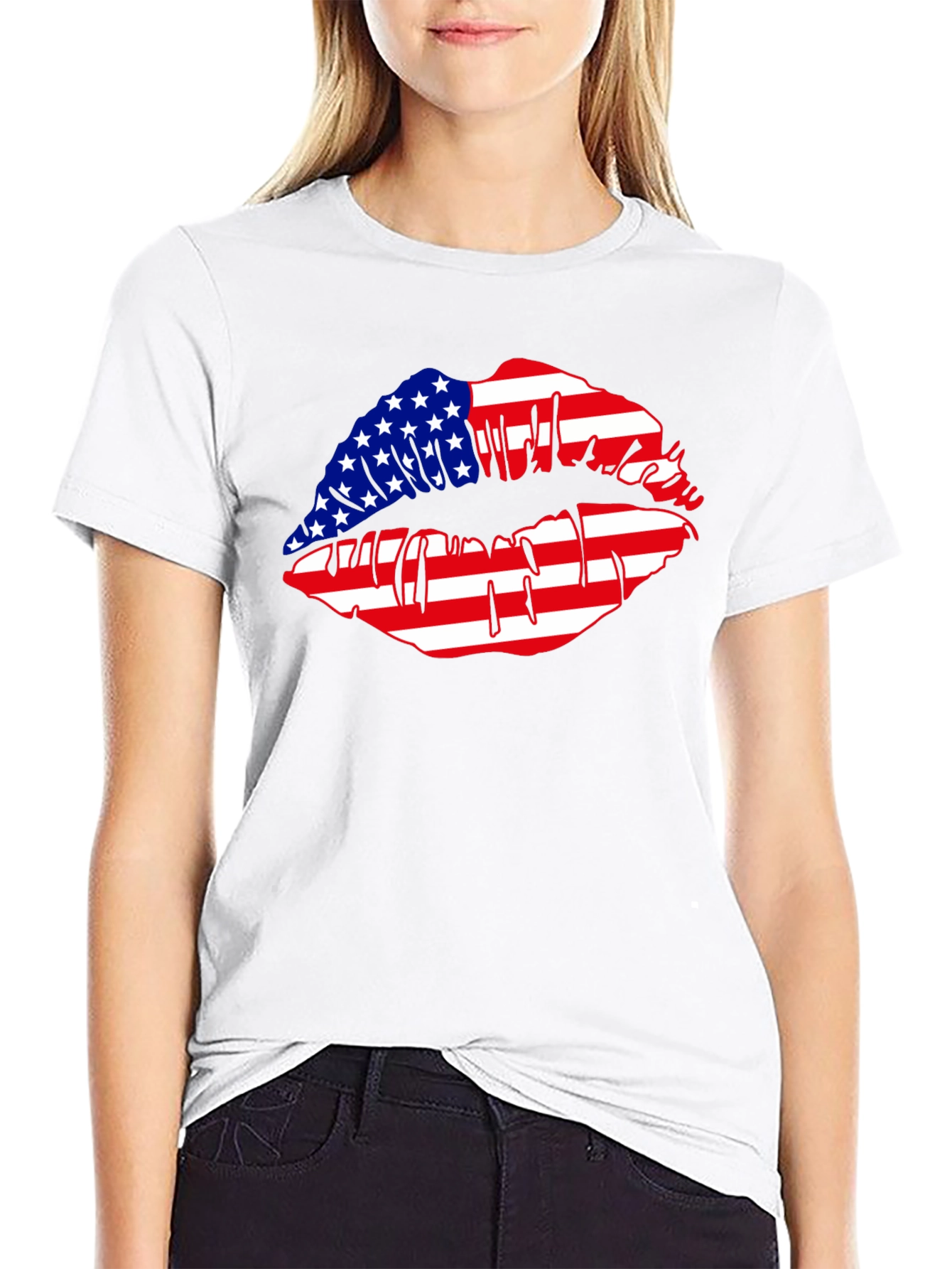 American Flag Lips Graphic T-Shirt