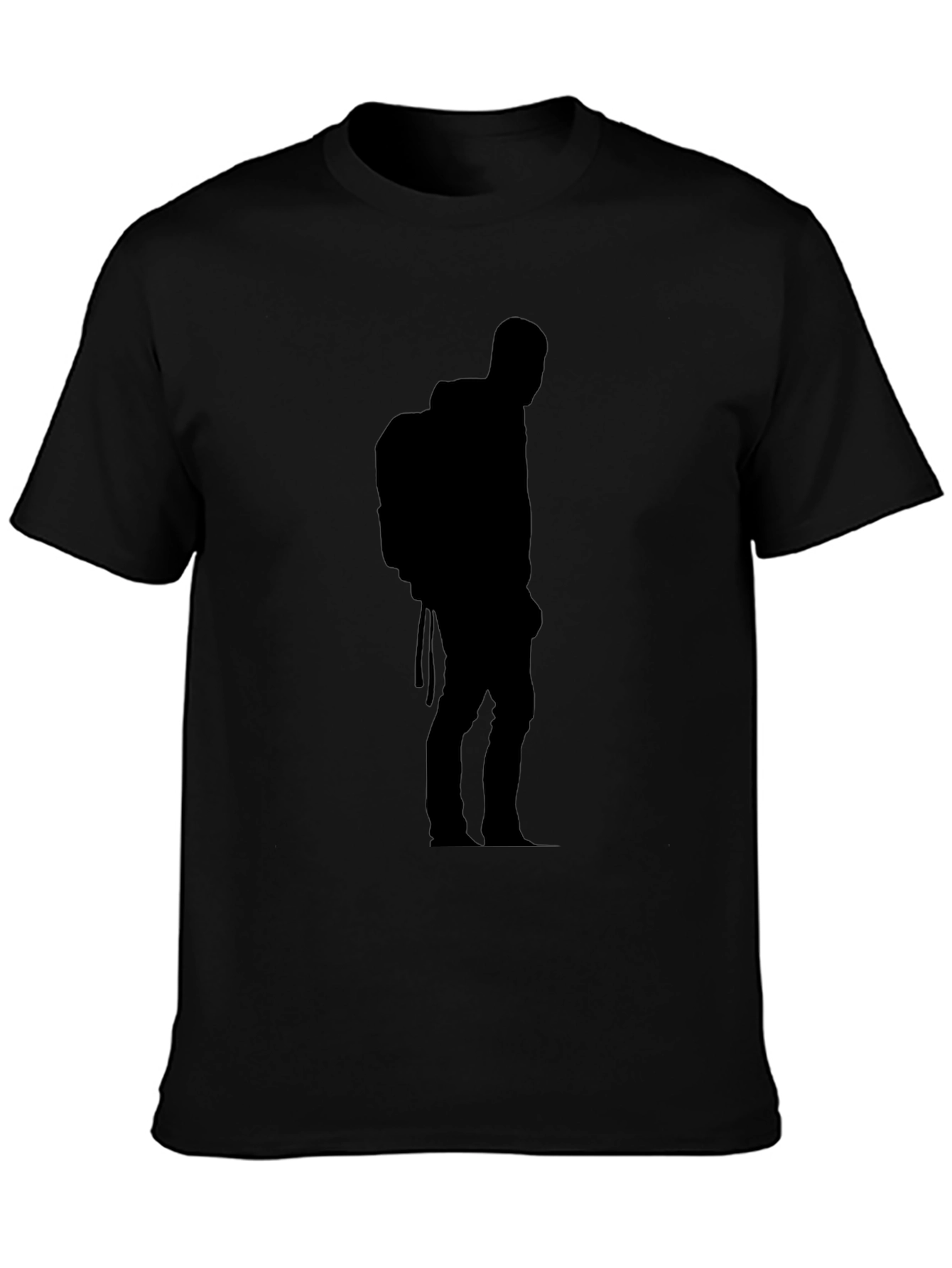 Black T-Shirt with Hiker Silhouette Design