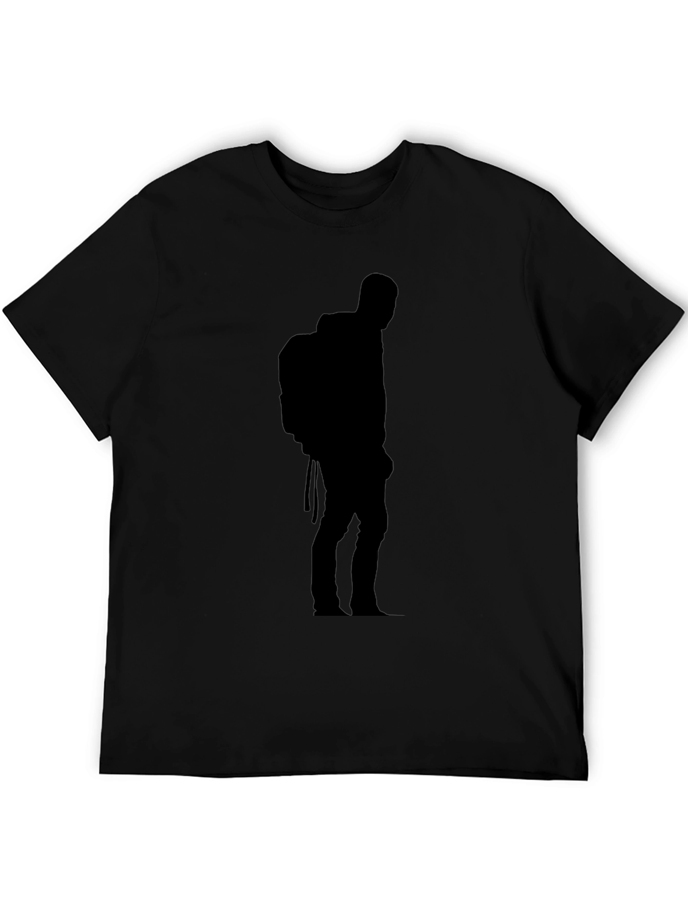 Black T-Shirt with Hiker Silhouette Design
