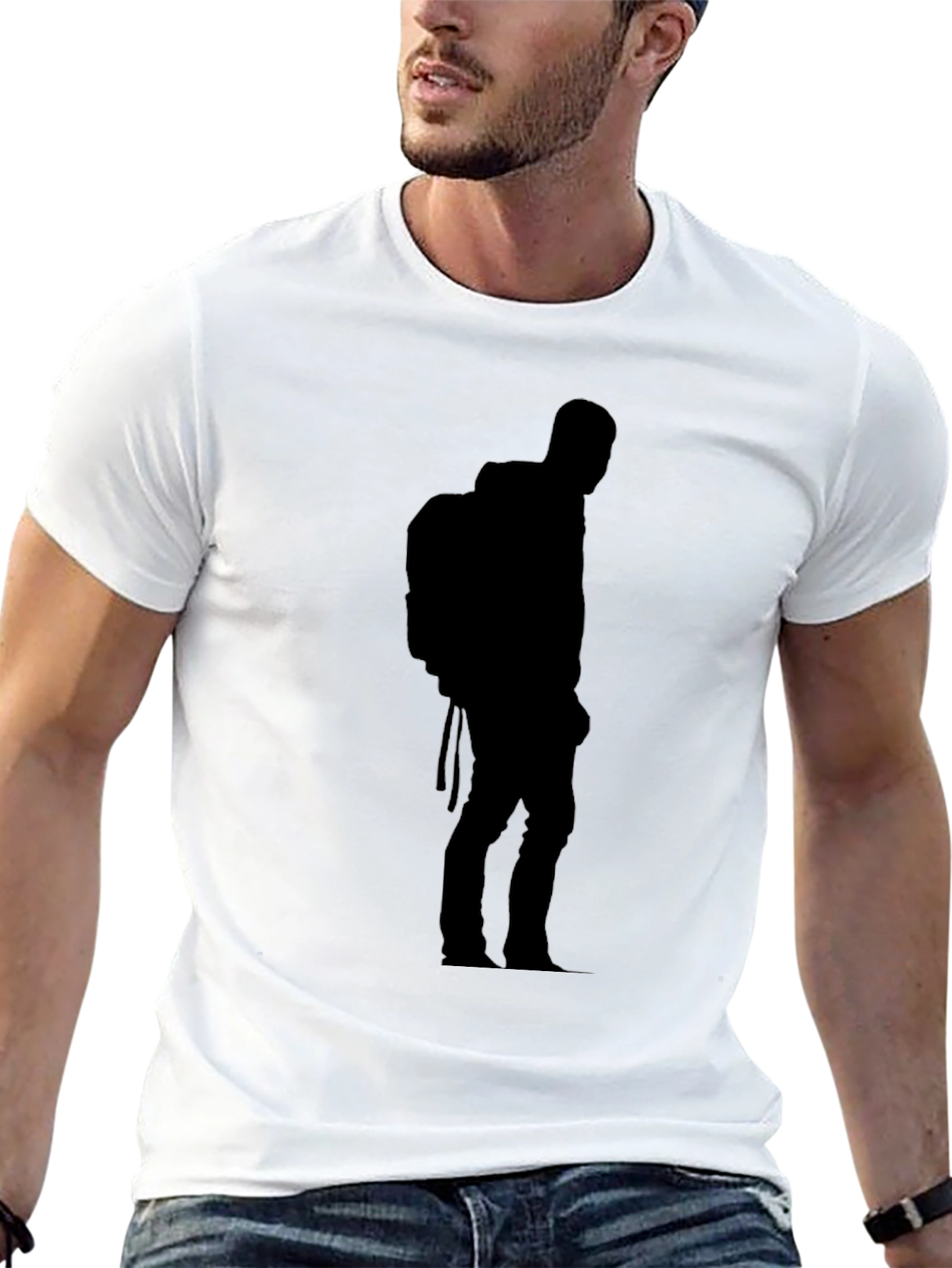 Black T-Shirt with Hiker Silhouette Design