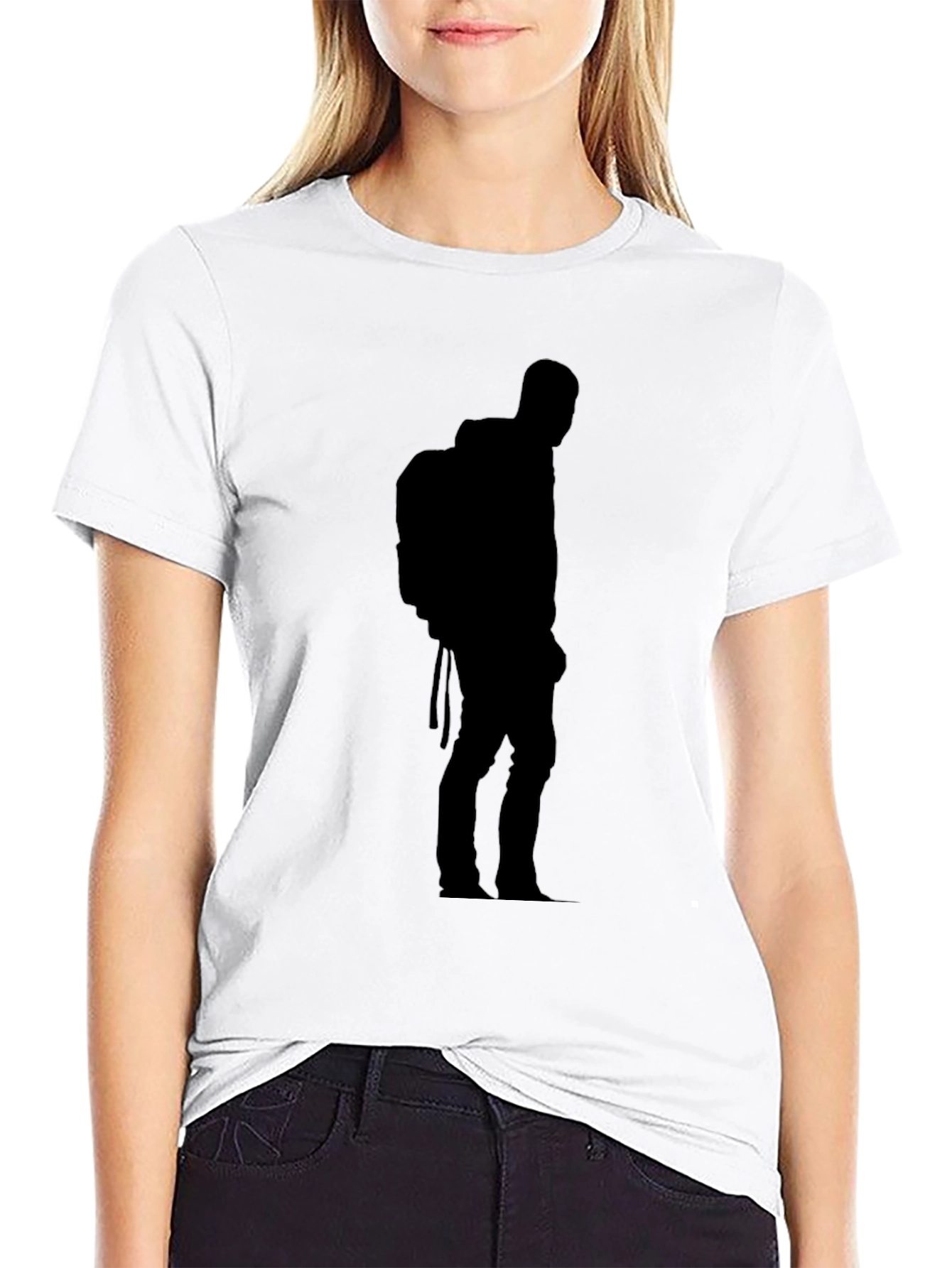 Black T-Shirt with Hiker Silhouette Design