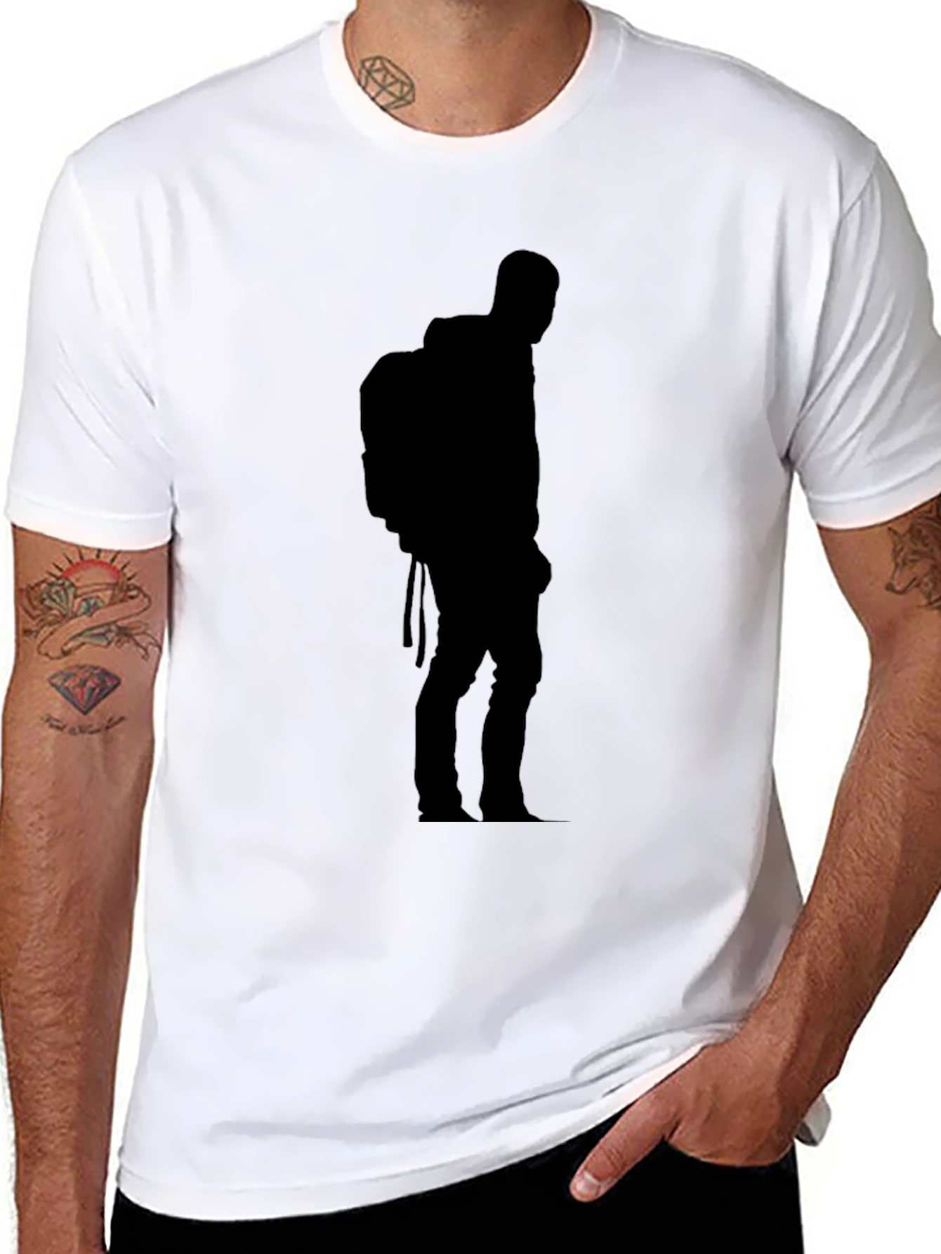 Black T-Shirt with Hiker Silhouette Design