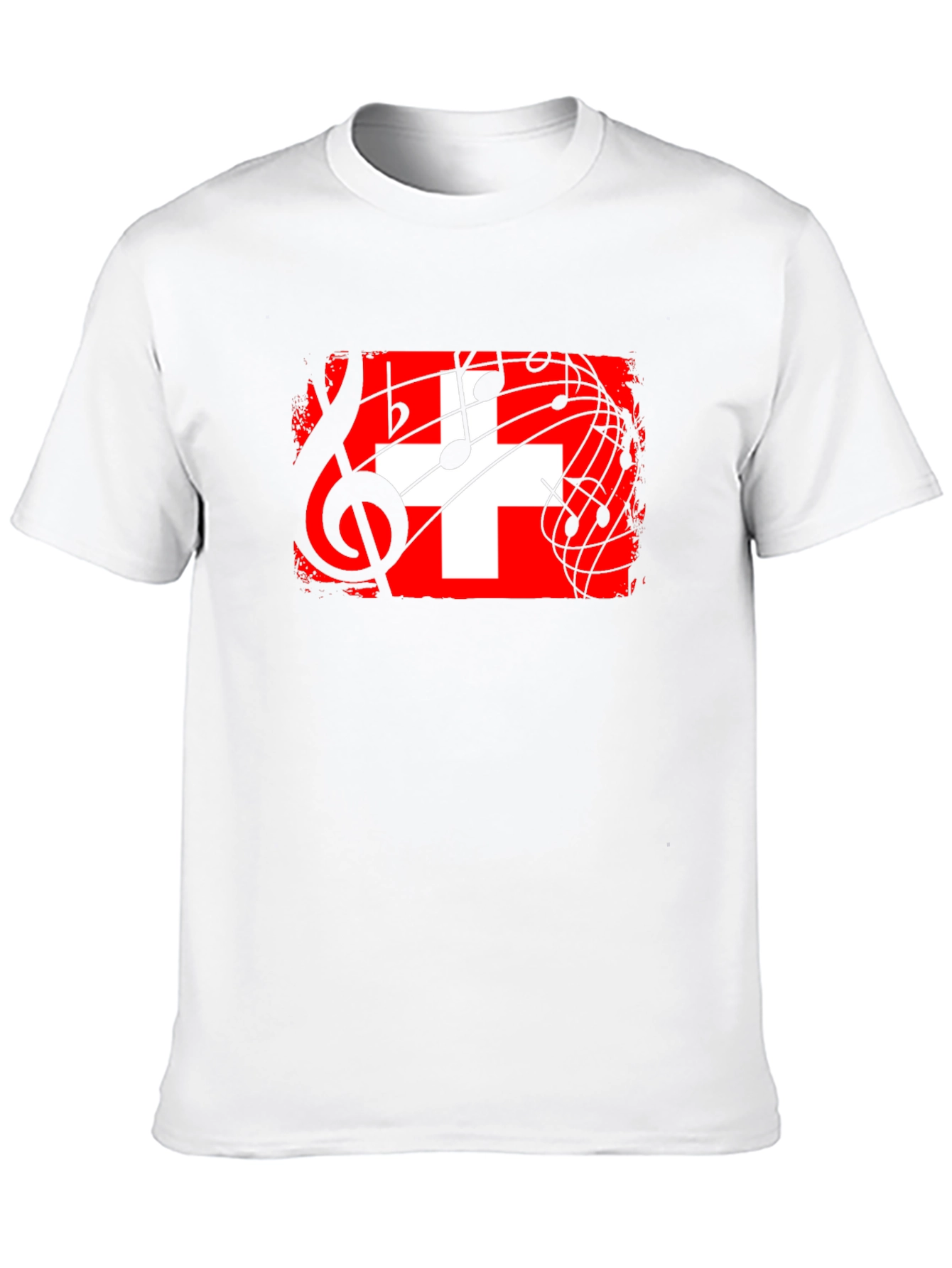 Swiss Flag Music Notes Black T-Shirt