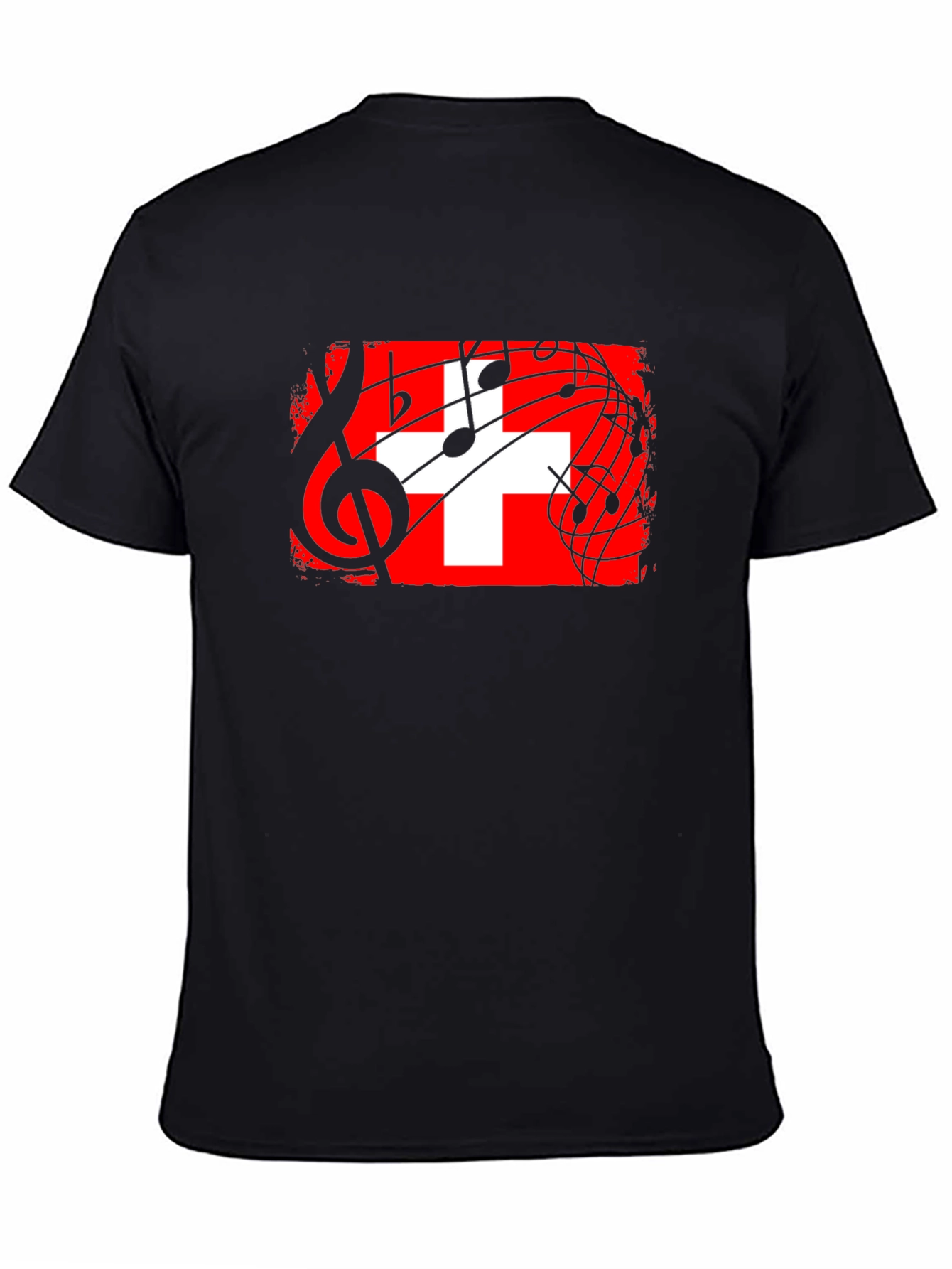 Swiss Flag Music Notes Black T-Shirt