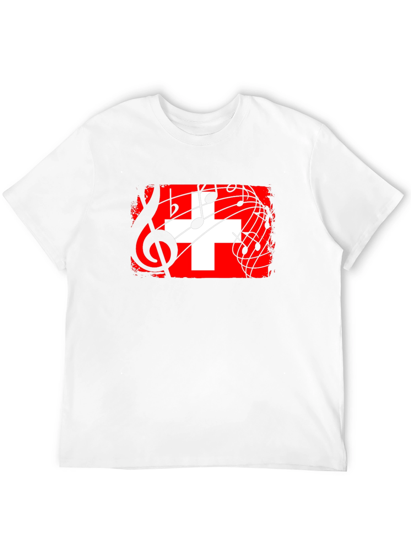 Swiss Flag Music Notes Black T-Shirt