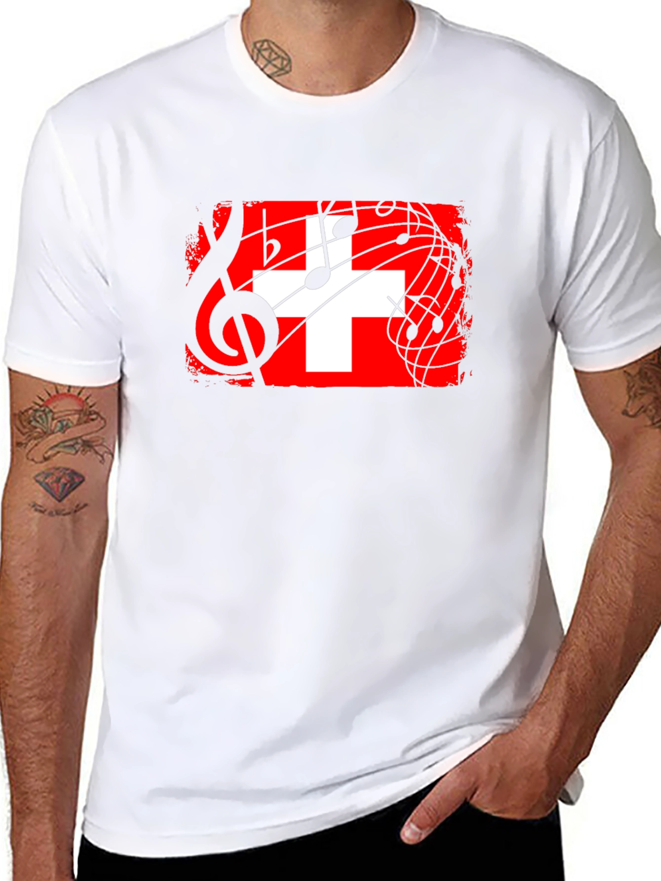 Swiss Flag Music Notes Black T-Shirt