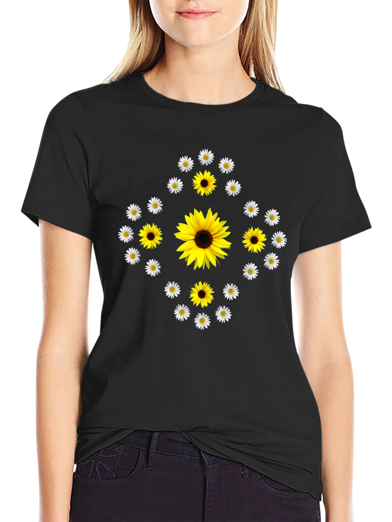 Sunflower & Daisy Graphic Tee - Black