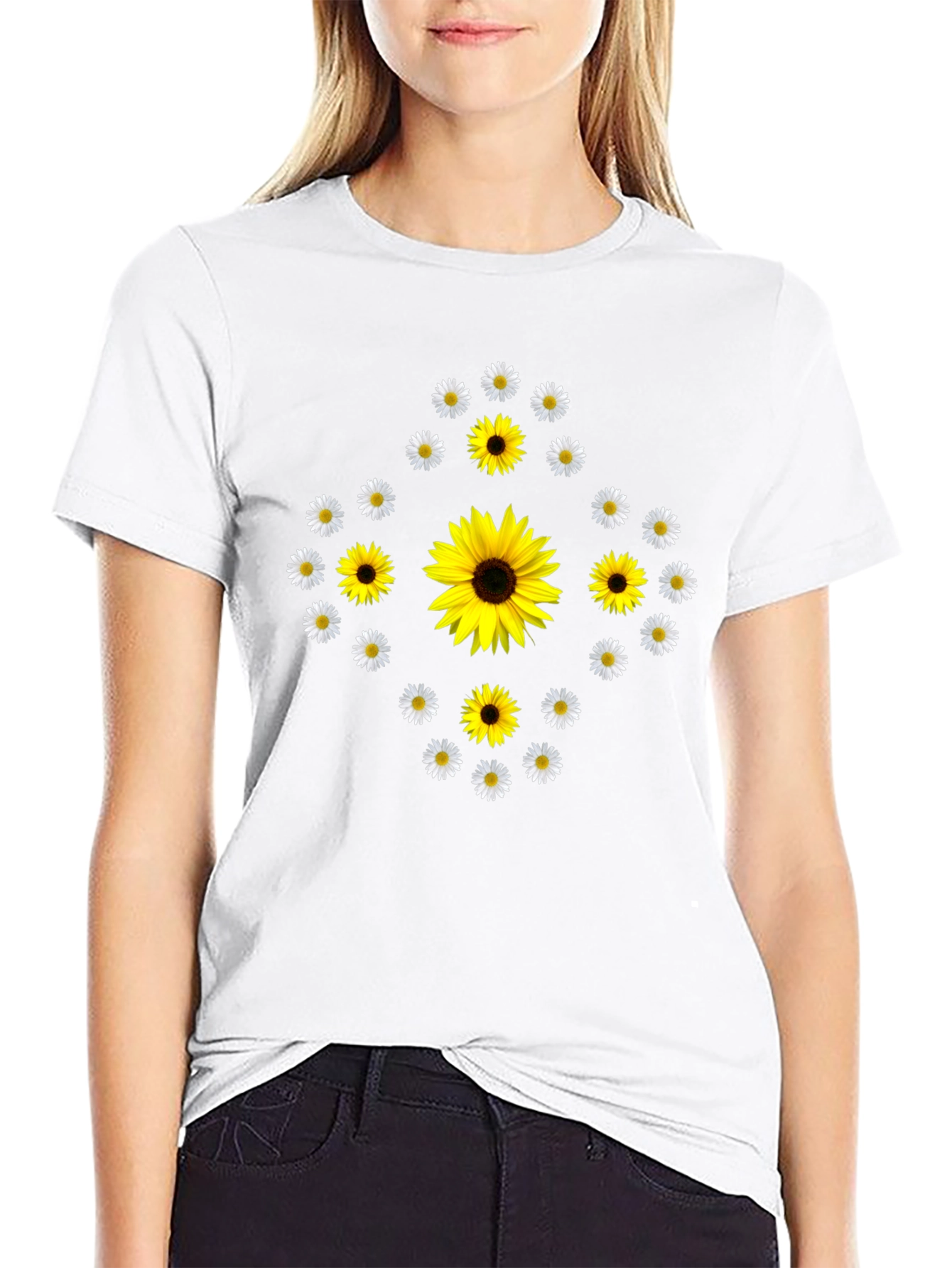 Sunflower & Daisy Graphic Tee - Black
