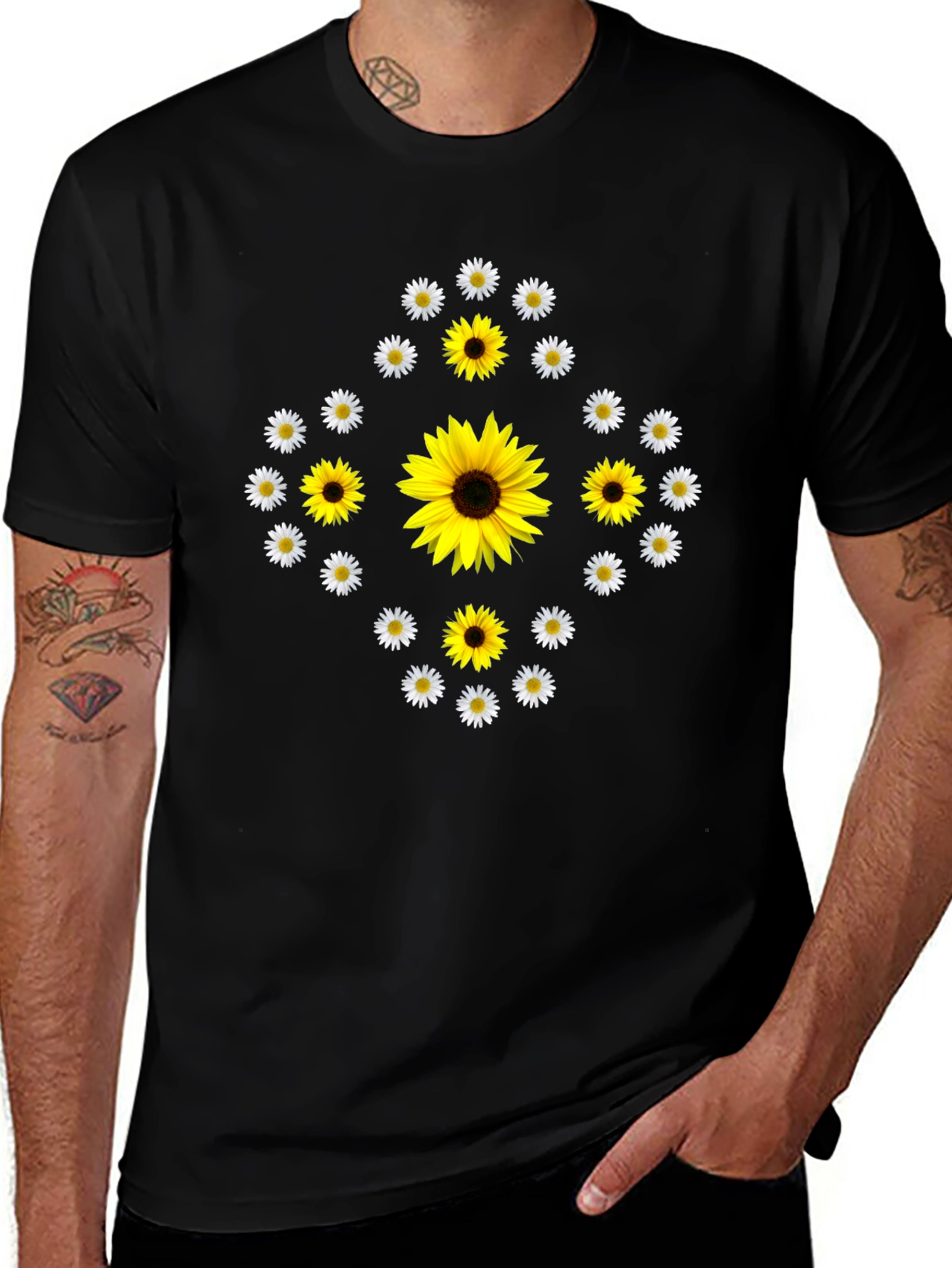Sunflower & Daisy Graphic Tee - Black