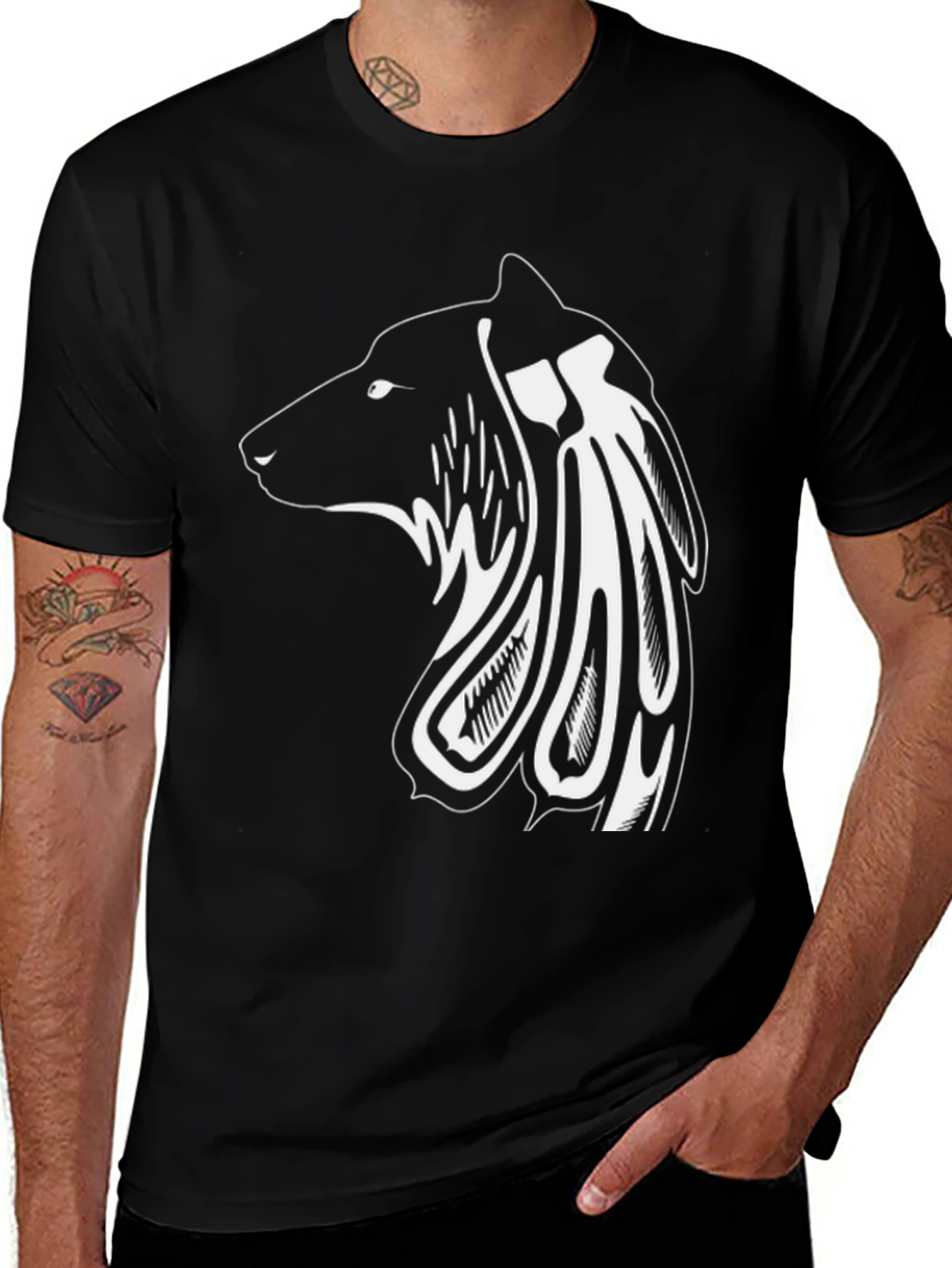 Tribal Bear Graphic Tee - Mens Black T-Shirt