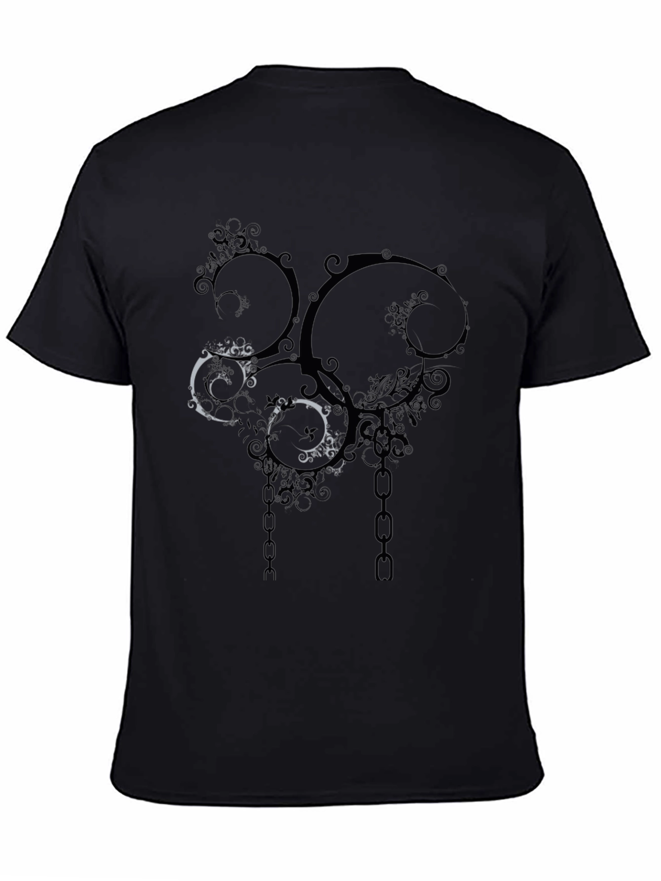 Abstract Swirls & Chains Black Graphic Tee