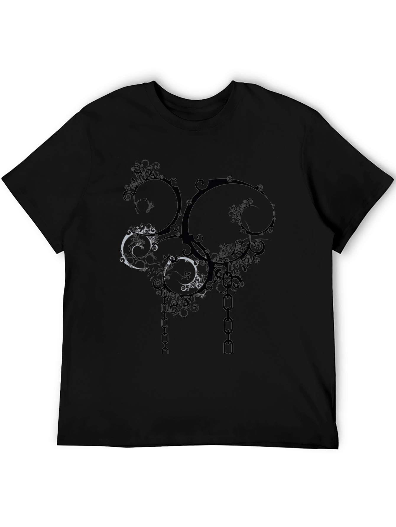 Abstract Swirls & Chains Black Graphic Tee