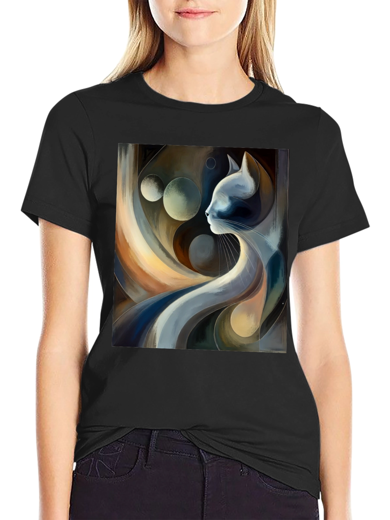 Abstract Cat Art Graphic Tee - Modern Style
