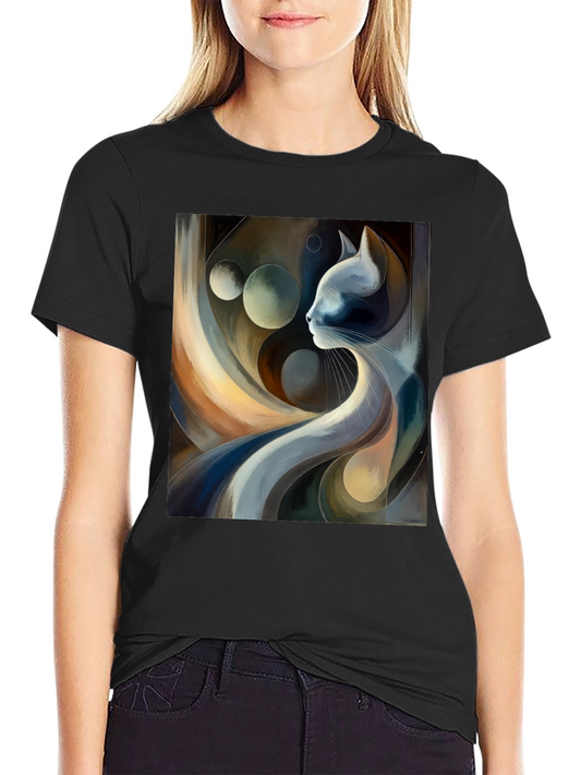 Abstract Cat Art Graphic Tee - Modern Style