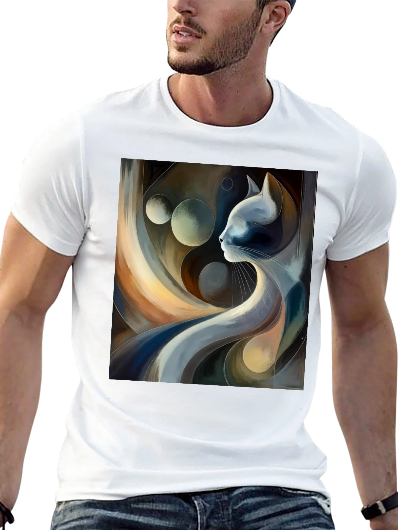 Abstract Cat Art Graphic Tee - Modern Style