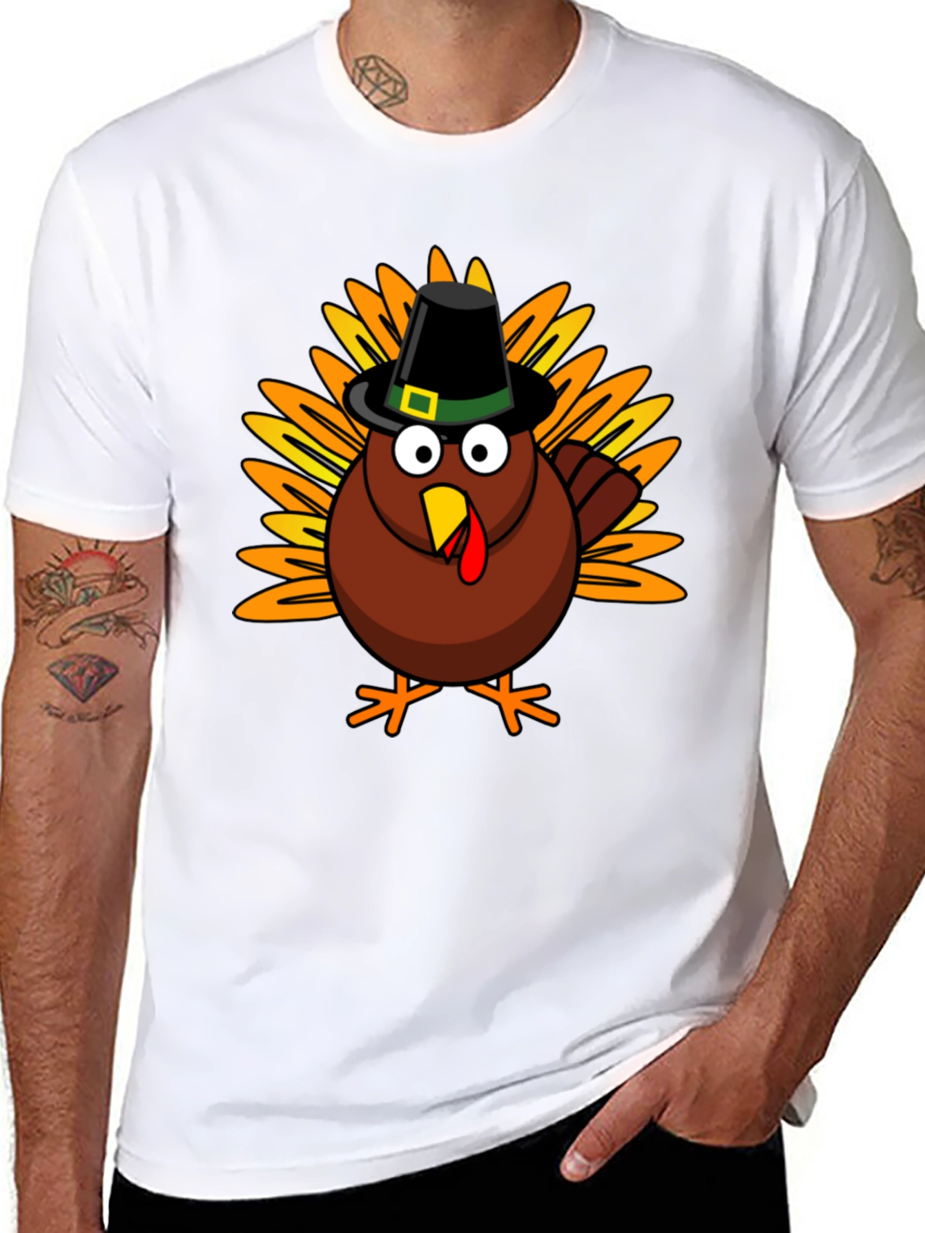 Thanksgiving Turkey T-Shirt - Mens Crew Neck Tee
