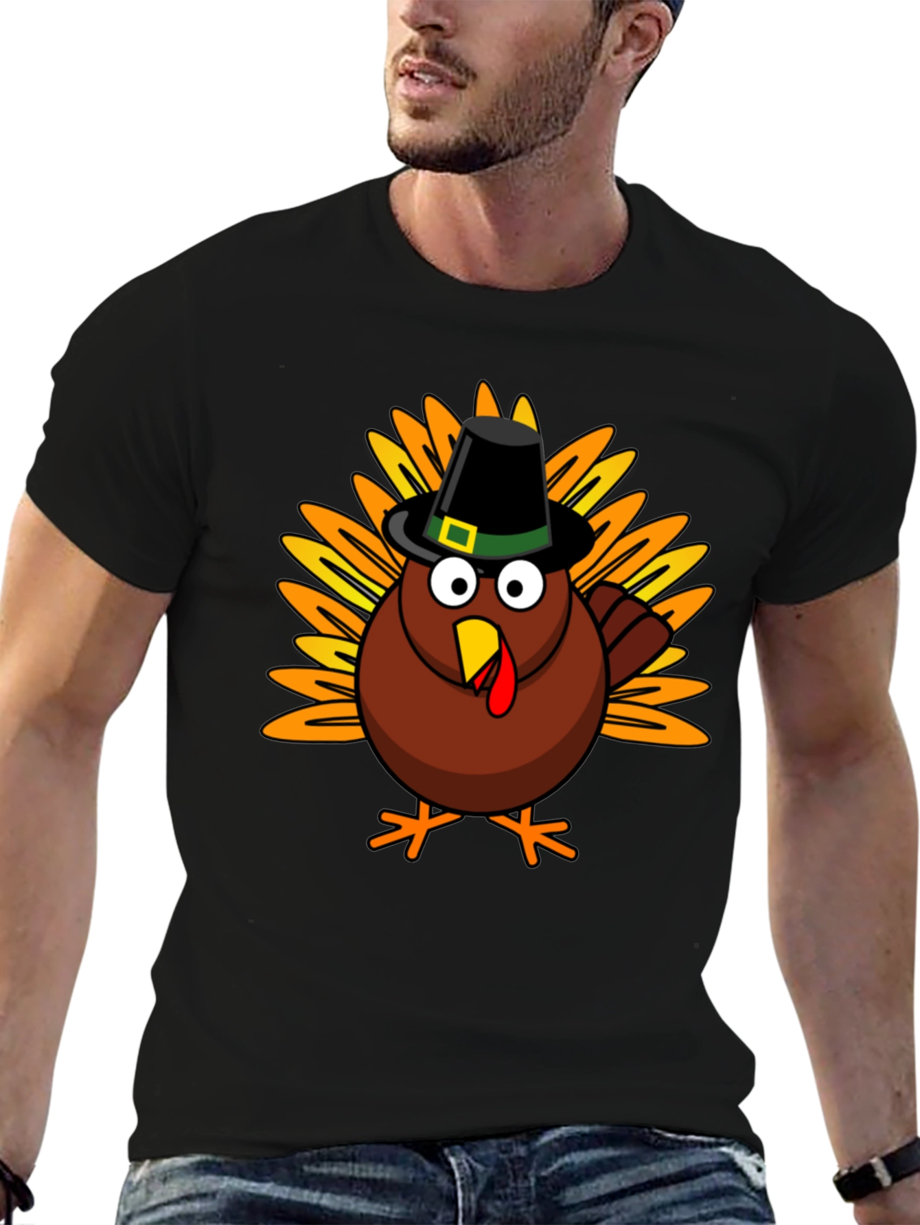 Thanksgiving Turkey T-Shirt - Mens Crew Neck Tee